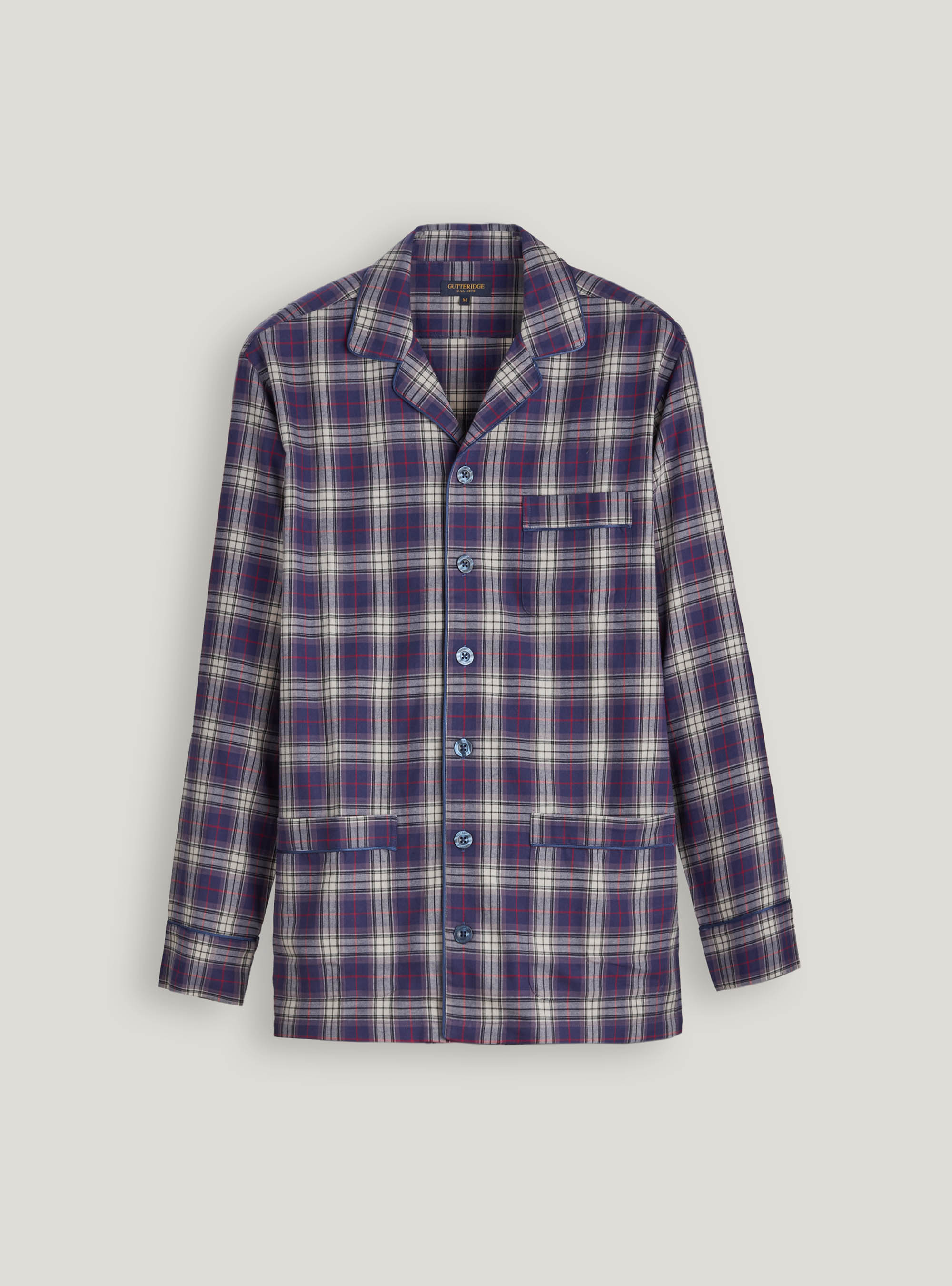Checked cotton flannel pyjamas, NAVY BLUE