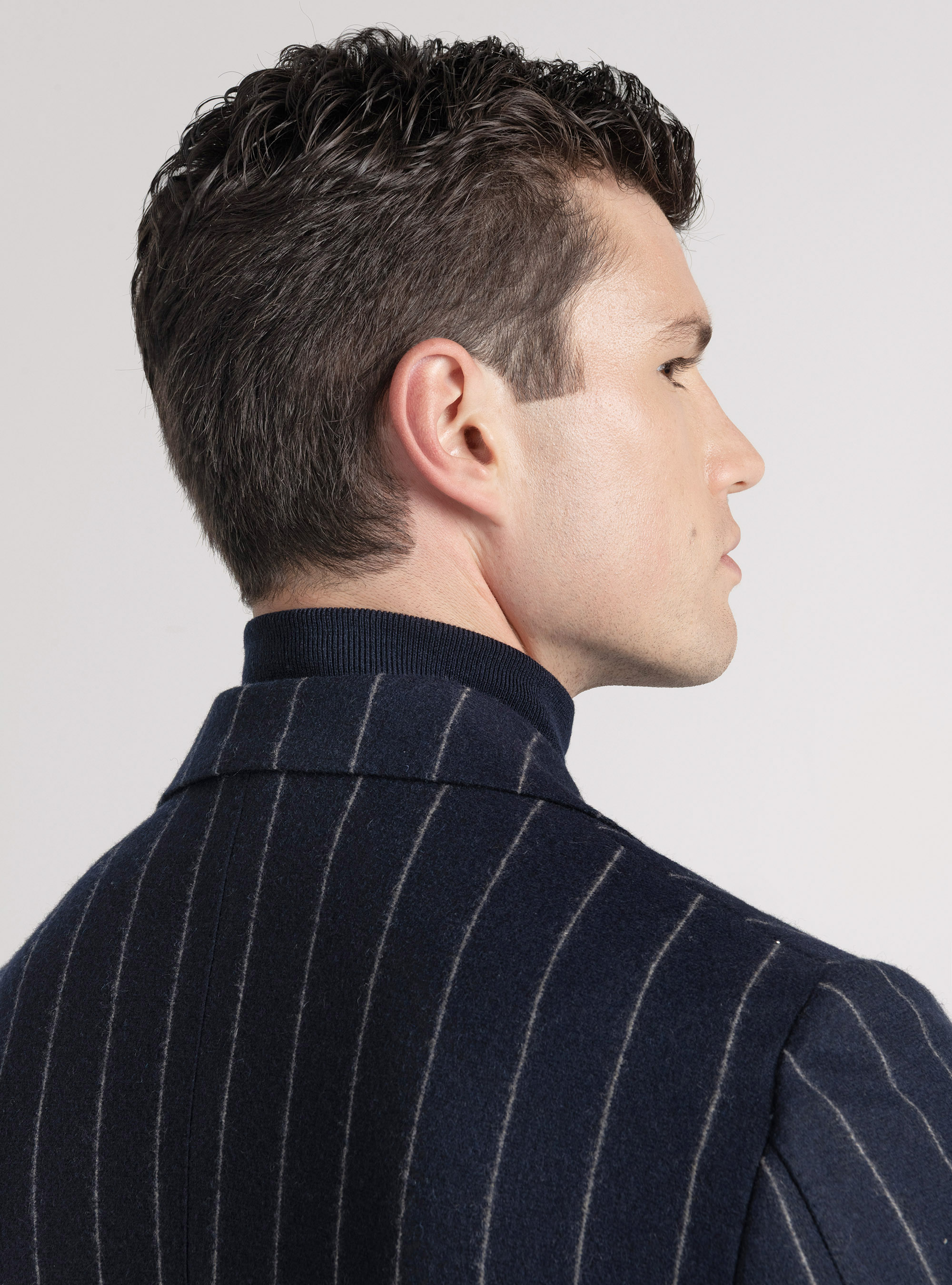 Veste de costume à double boutonnage en jersey à rayures, BLEU MARINE