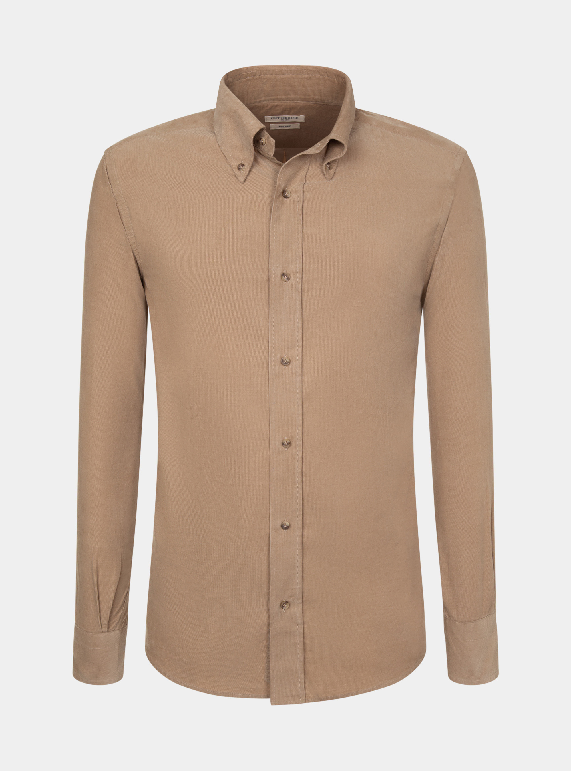 Camicia collo button down in velluto, SABBIA