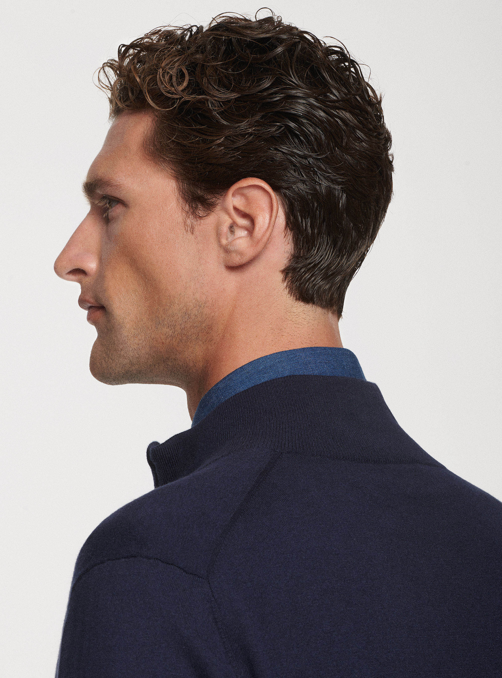 Maglia full zip in cotone seta e cashmere, BLU NAVY