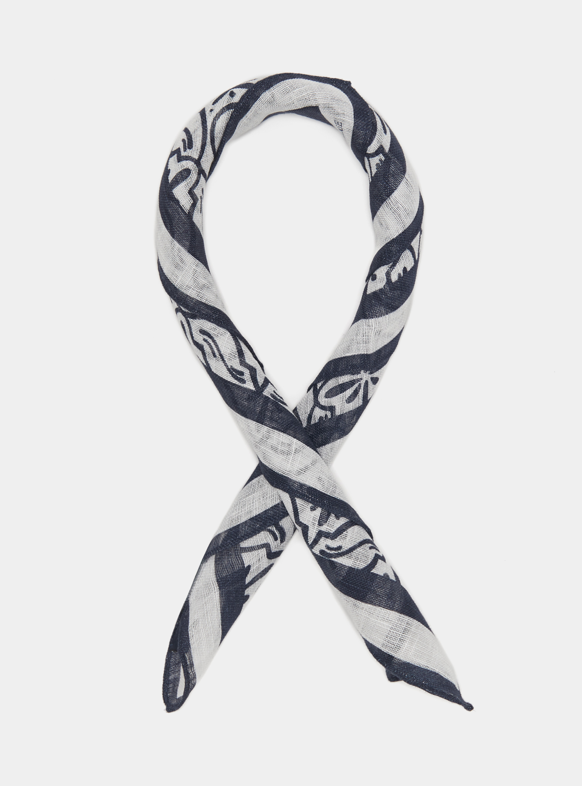 Printed linen majolica foulard, NAVY BLUE