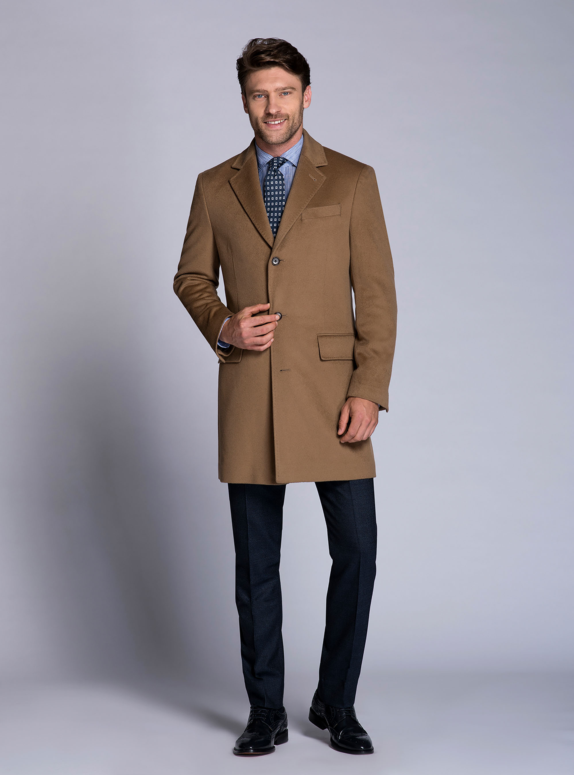 Single-breasted coat 100% cashmere, BEIGE / CAMEL