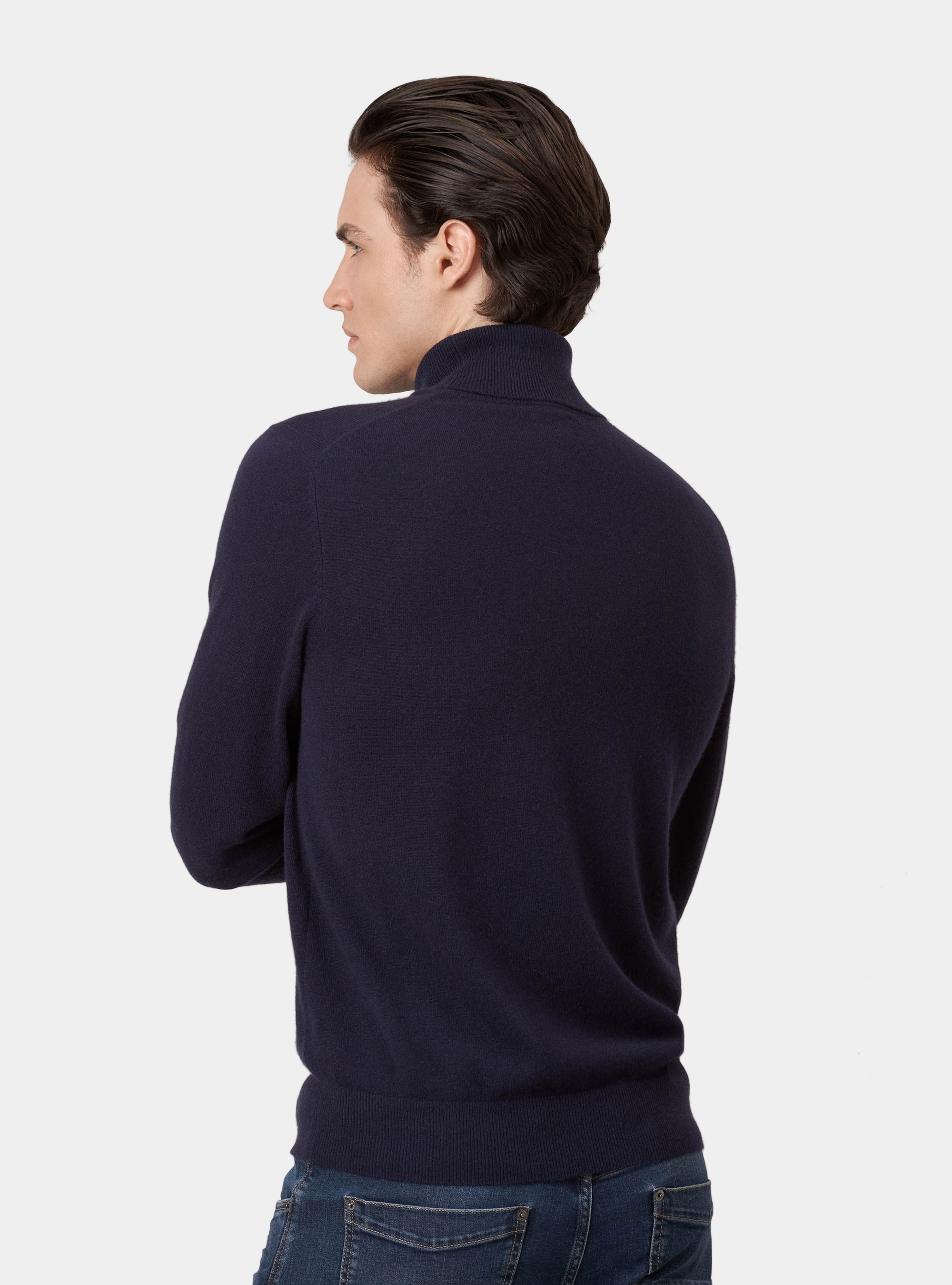 Maglia collo alto 100% cashmere, BLU NAVY
