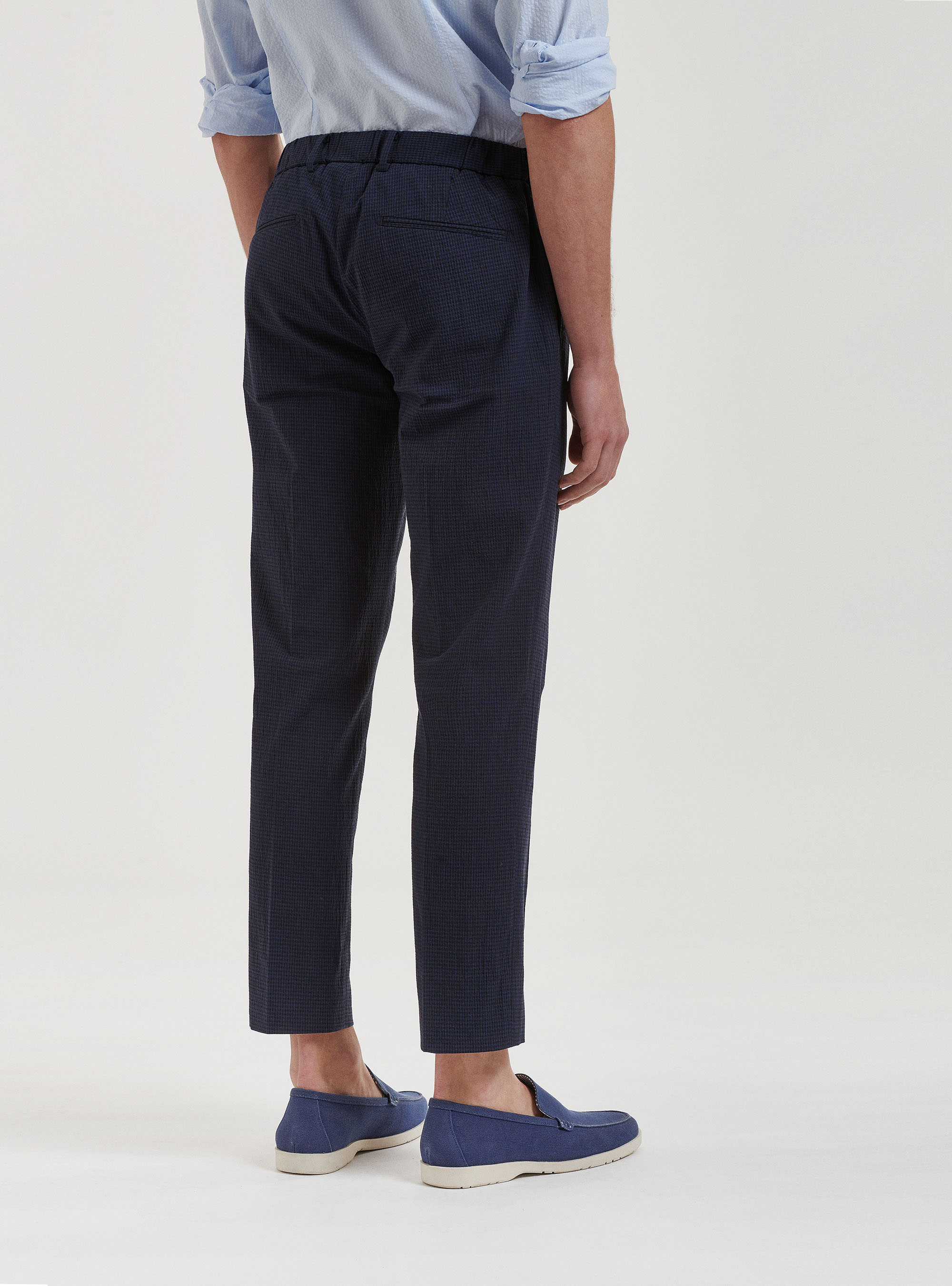 Pantaloni micro fantasia seersucker con coulisse, BLU NAVY