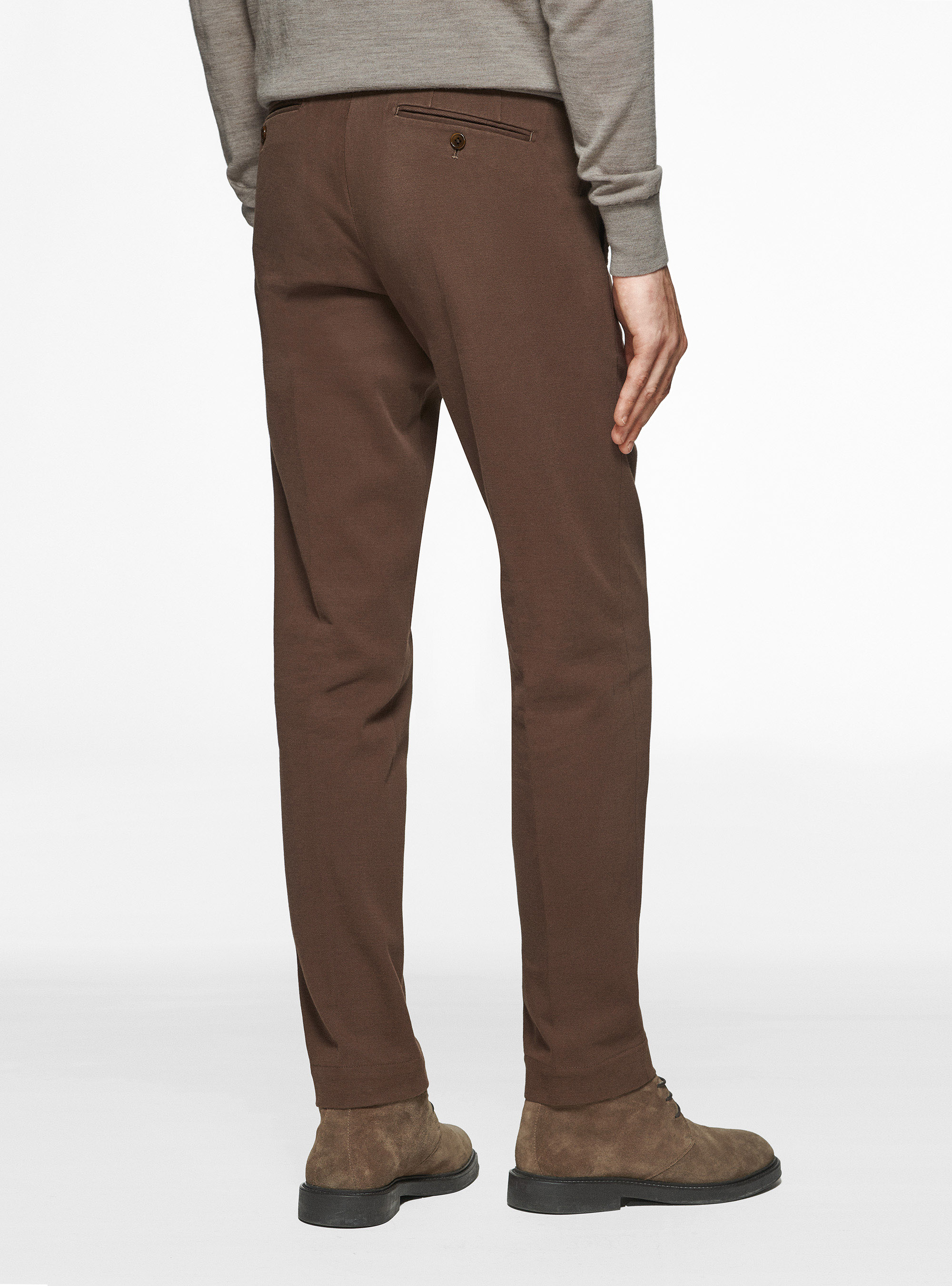 Pantaloni in twill di cotone e cashmere, MARRONE