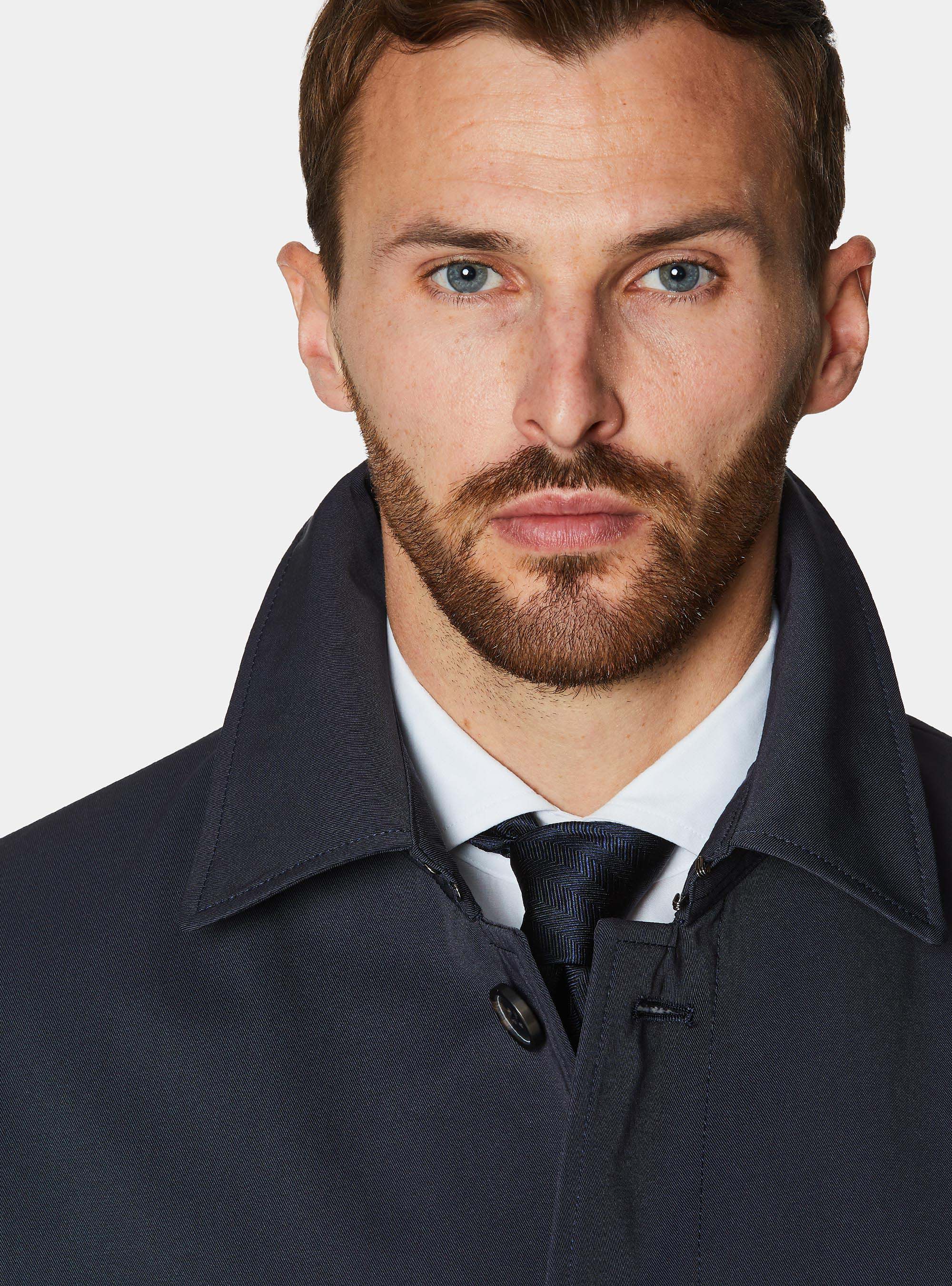 Impermeable de botonadura sencilla en mezcla de algod&oacute;n, AZUL MARINO