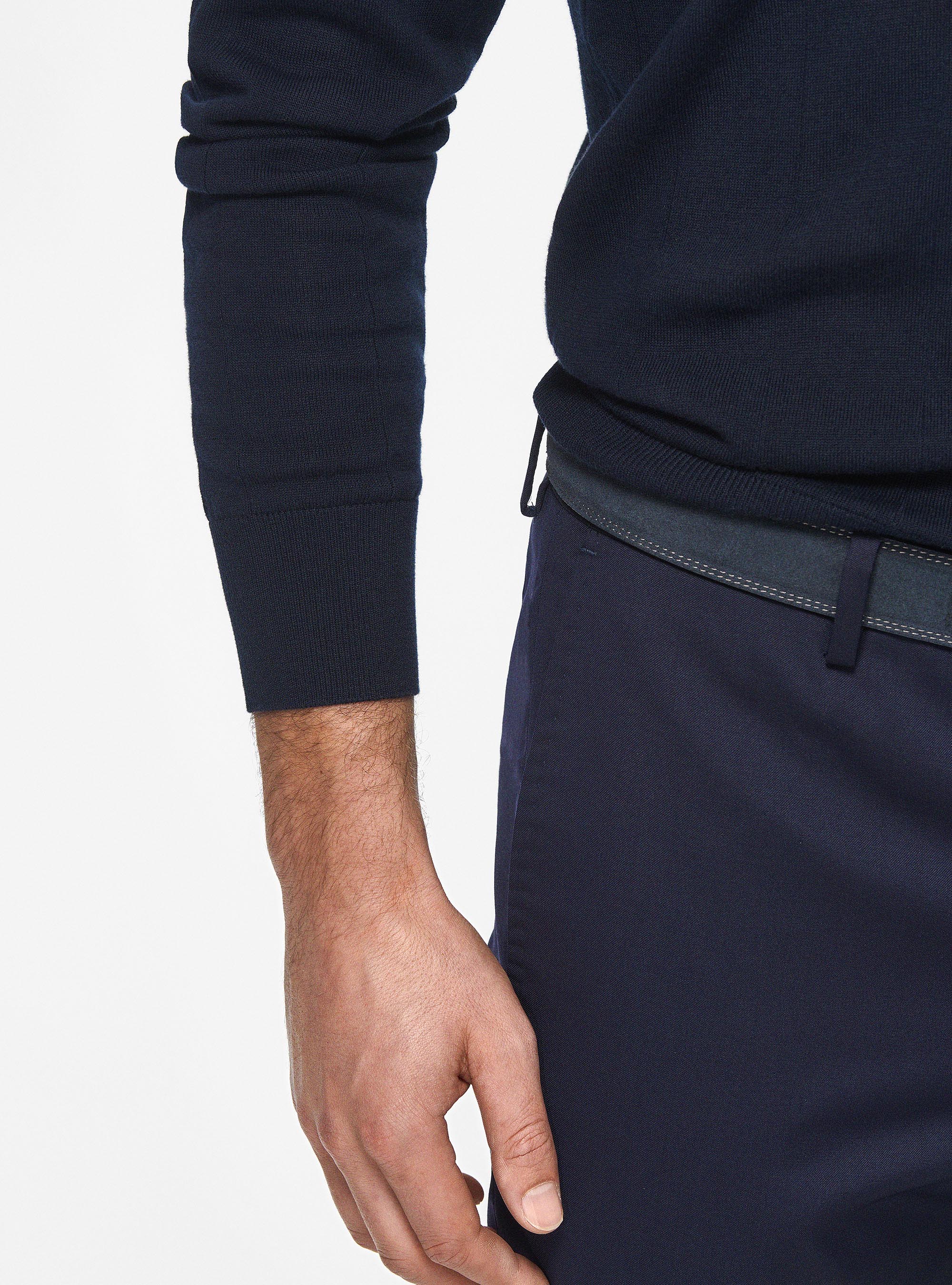 Long-sleeved knit polo shirt, NAVY BLUE