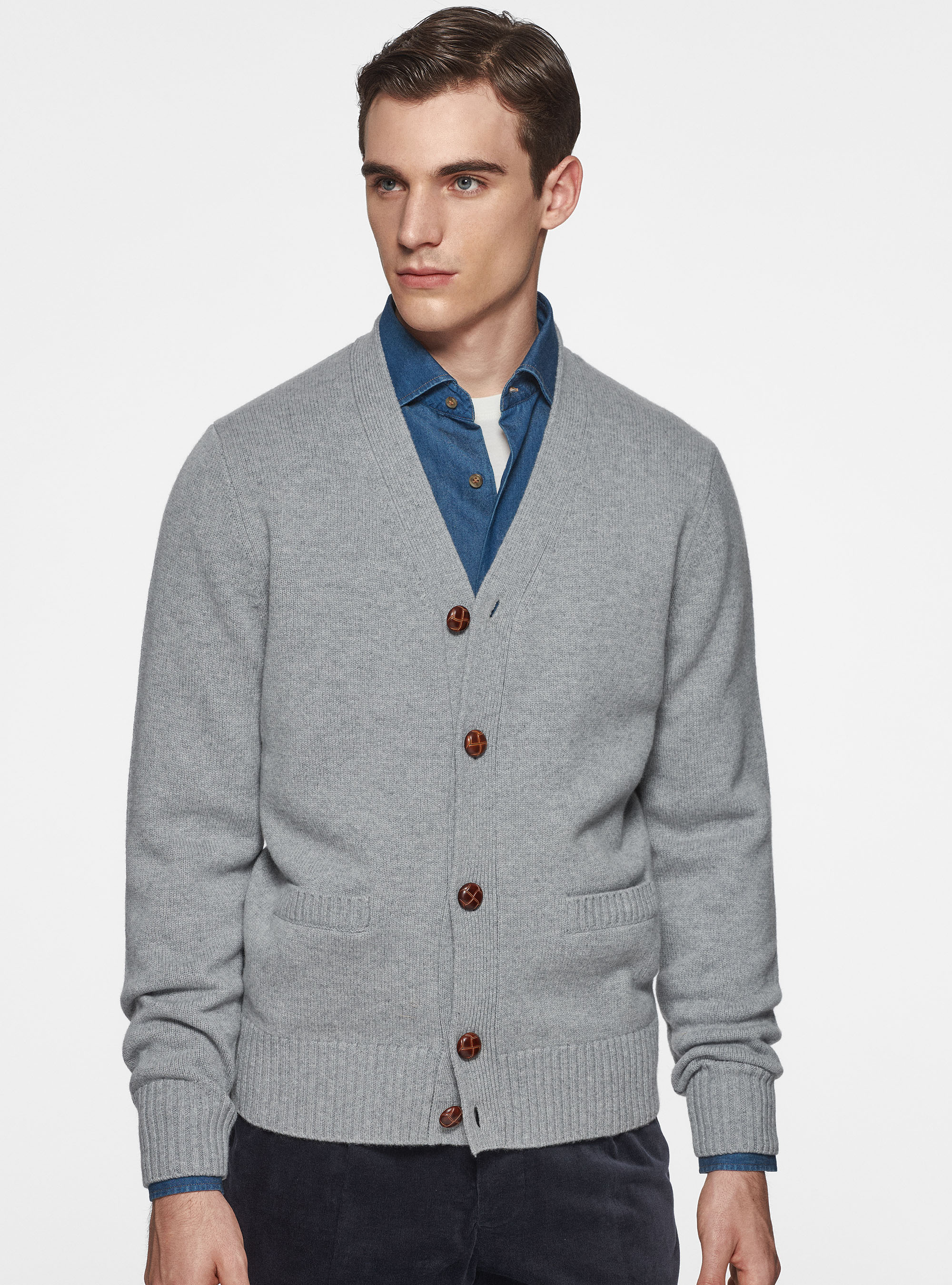 Cardigan in maglia in lambswool, GRIGIO MELANGE 0151C