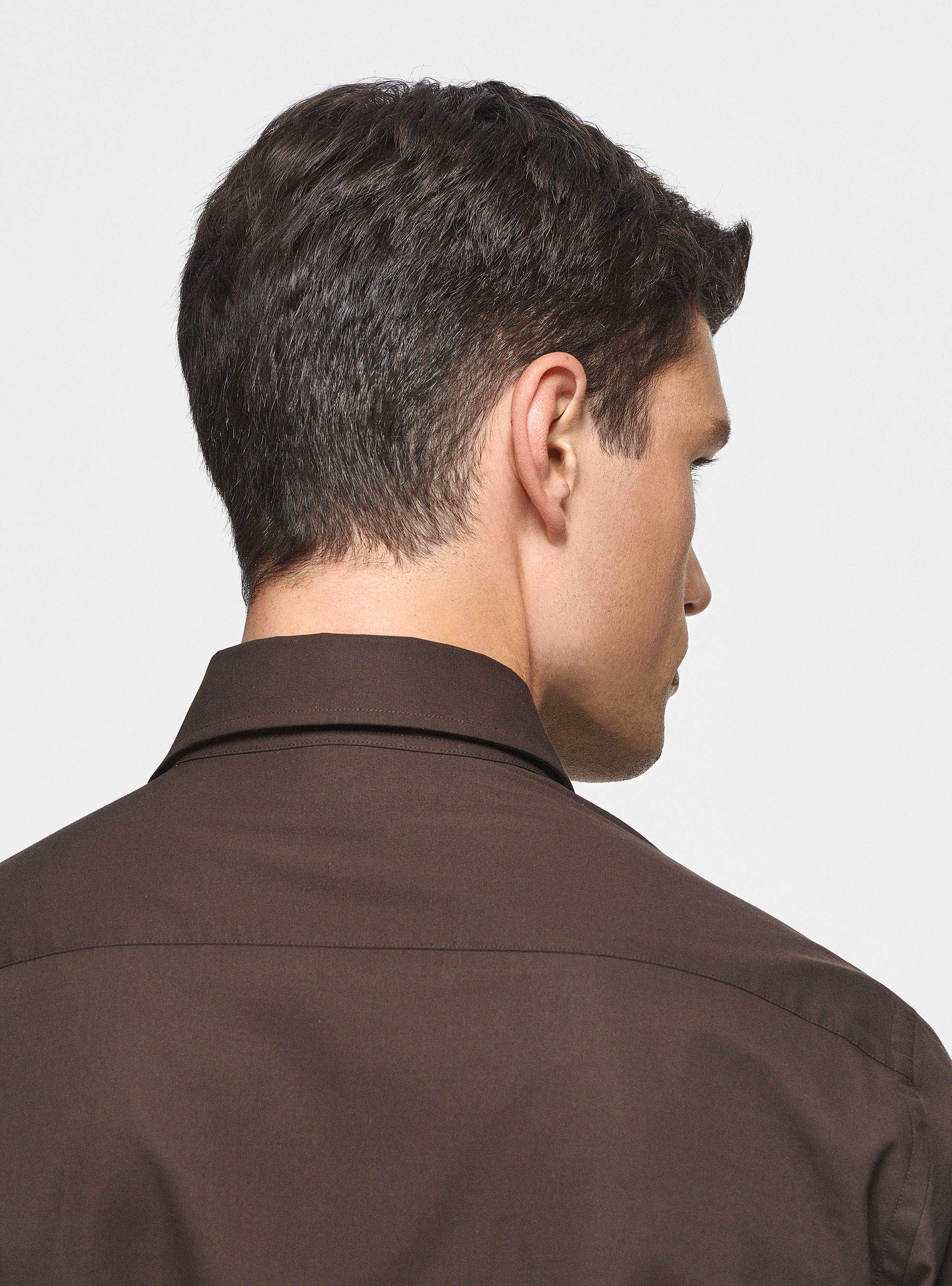 Stretch poplin shirt, BROWN