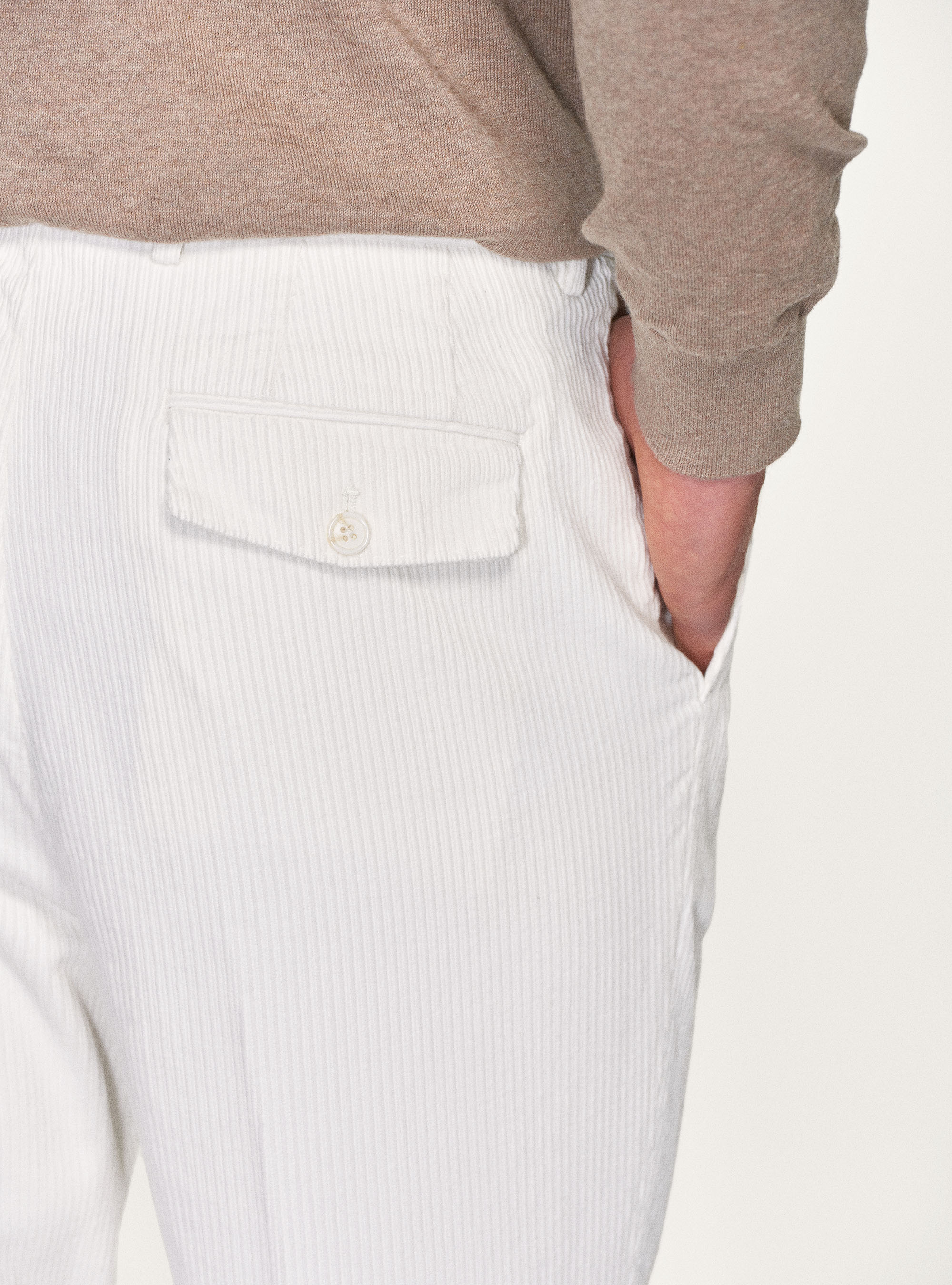 Pantaloni doppia pince in velluto di cotone, PANNA