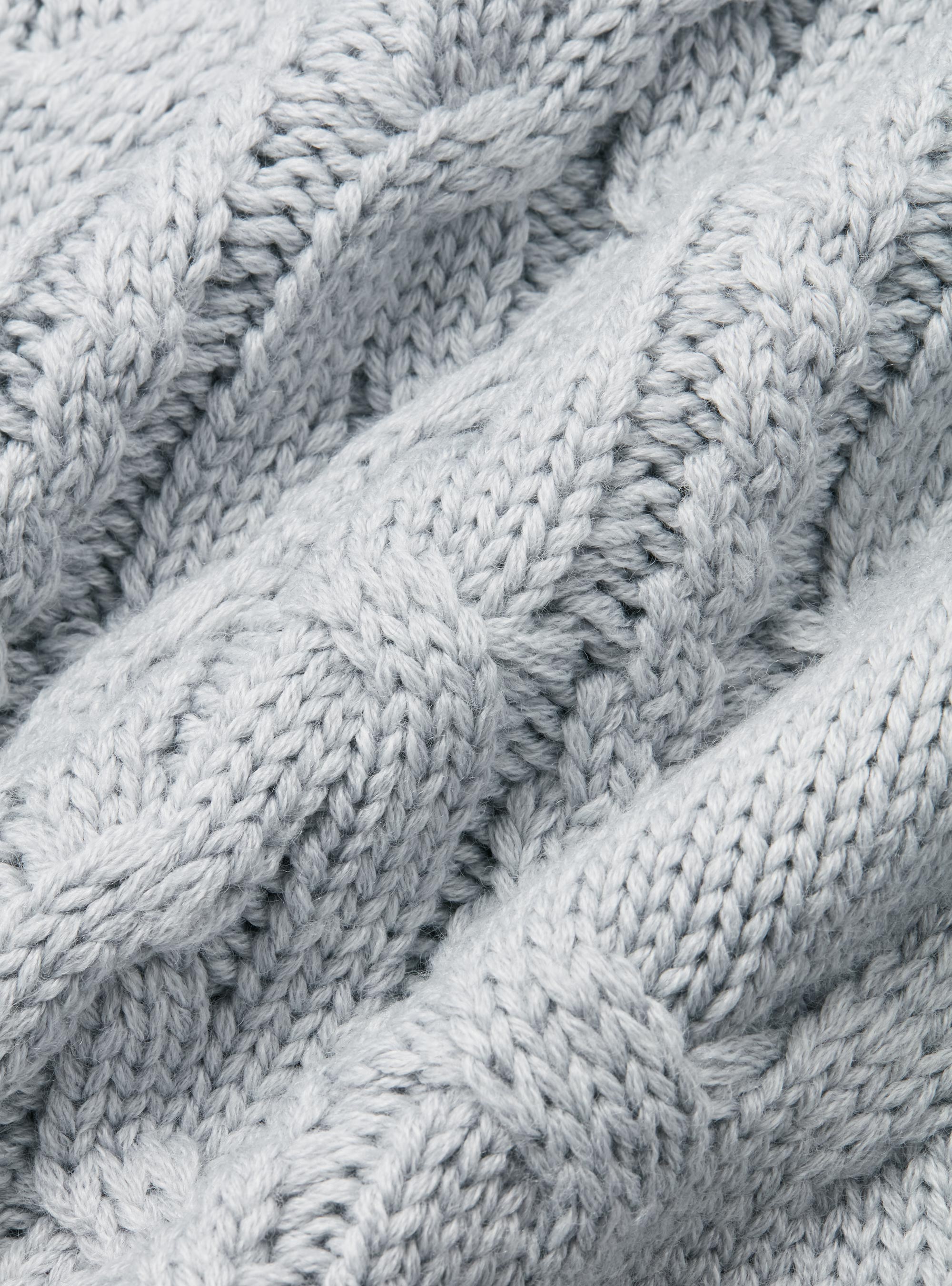 Maglia collo alto con treccione in misto lana, GRIGIO CHIARO MELANGE