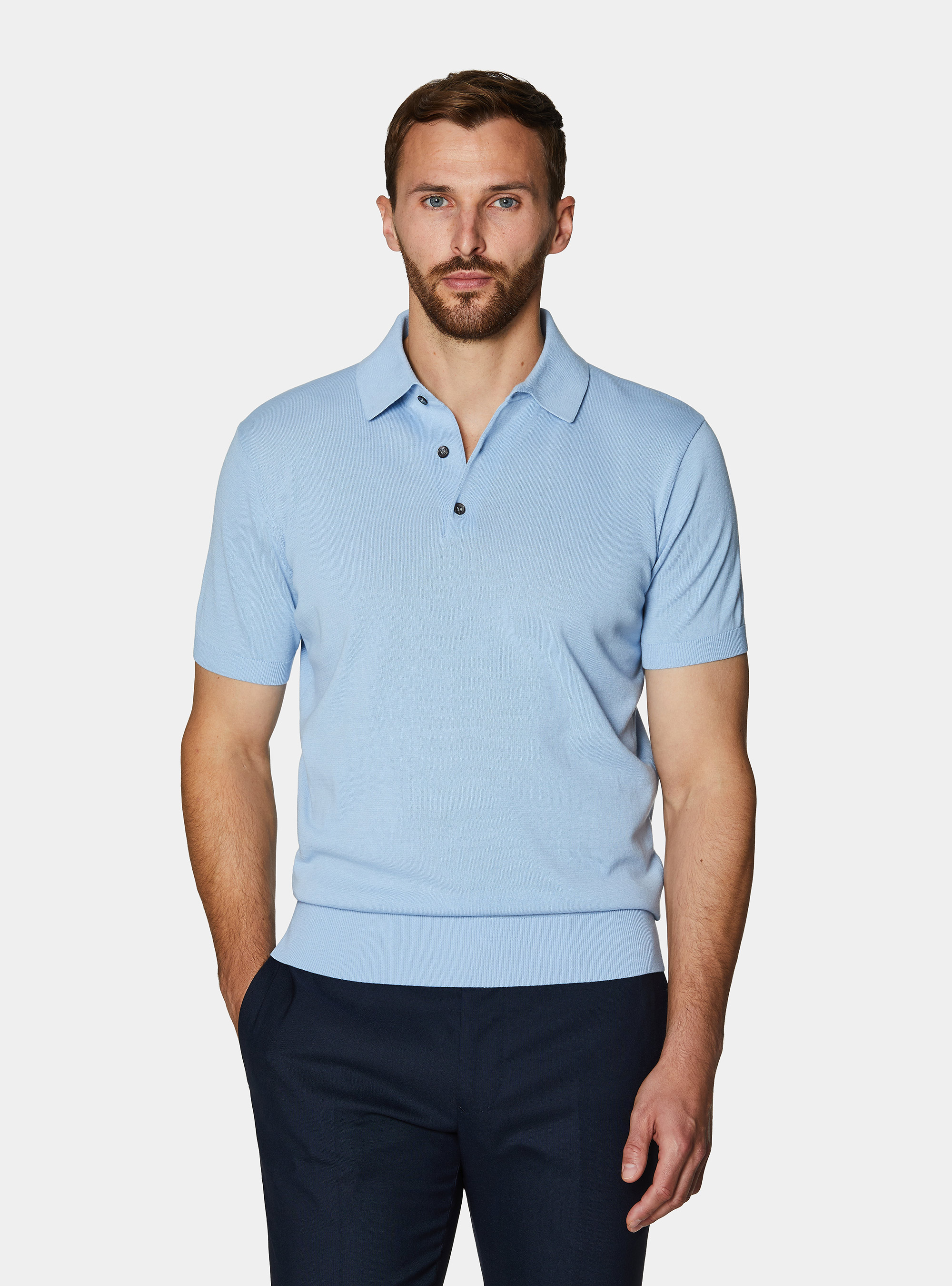 Polo in maglia in cotone m/c, 0266C AZZURRO
