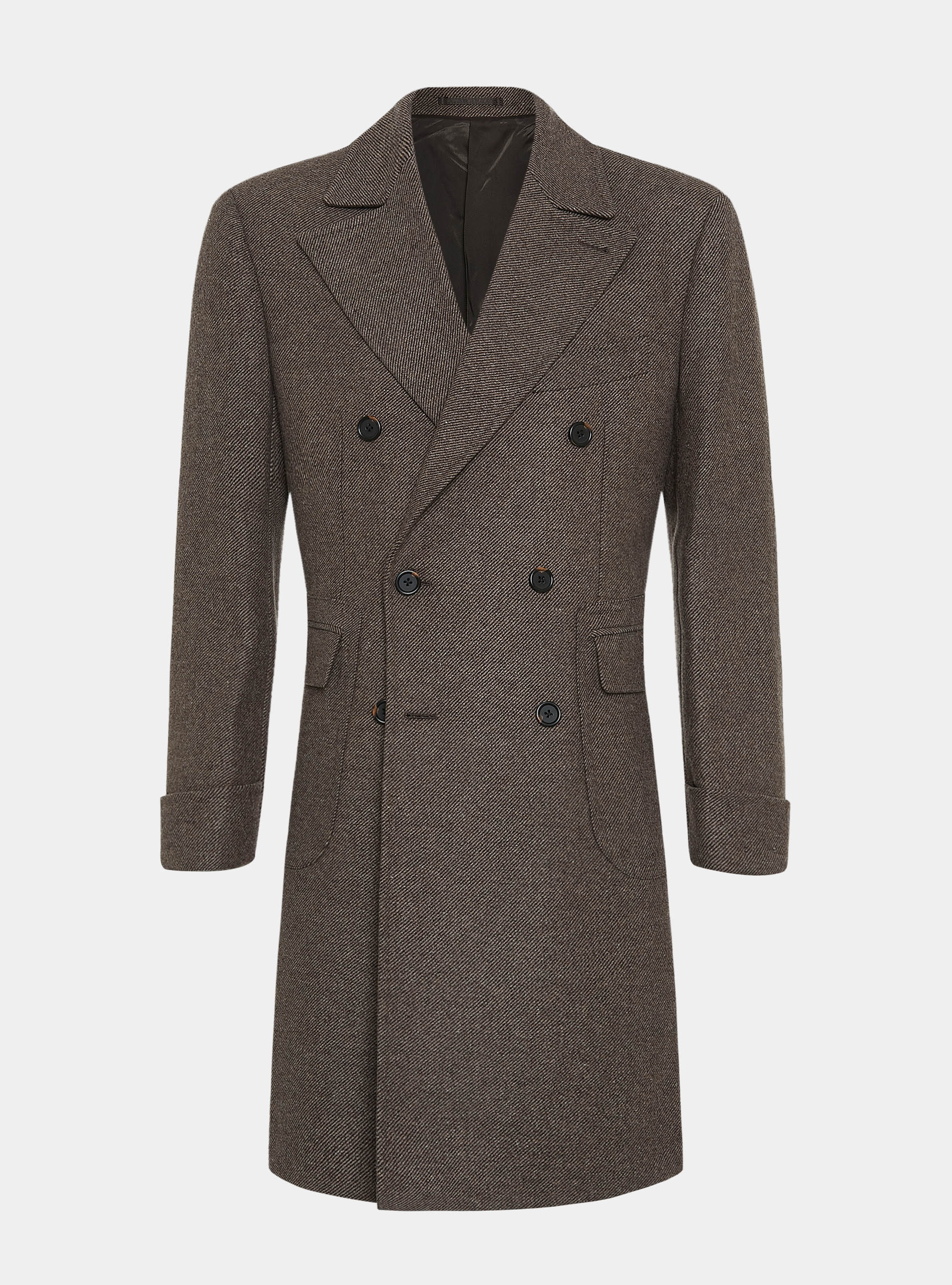 Wool and silk diagonal double-breasted coat