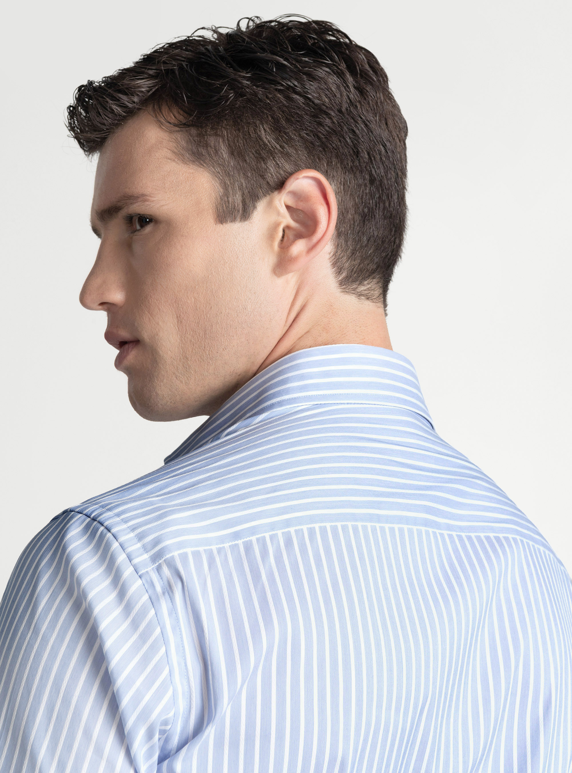 Stretch cotton blend striped shirt, LIGHT BLUE