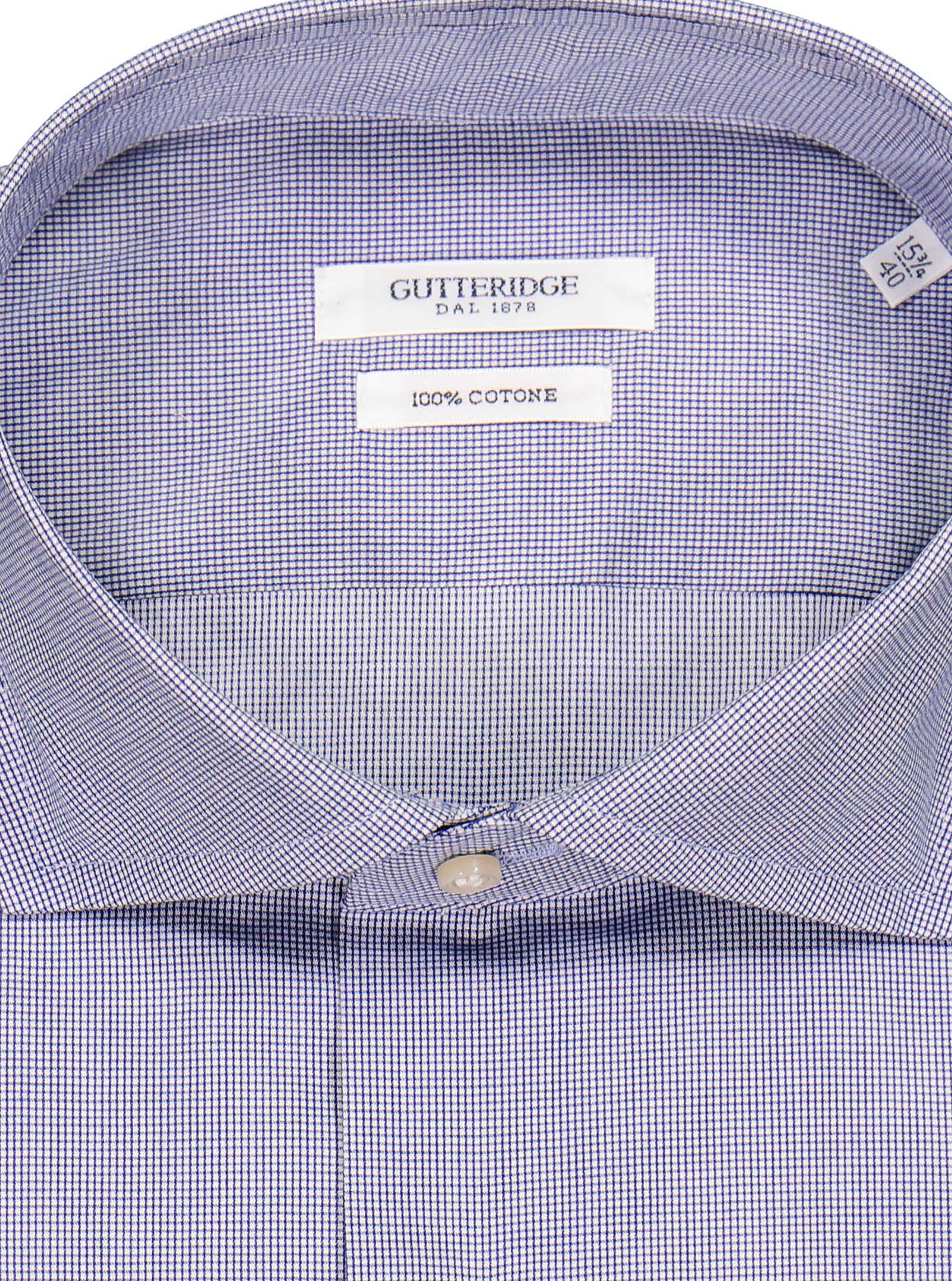 camicia collo francese micrquadretto, BLUE