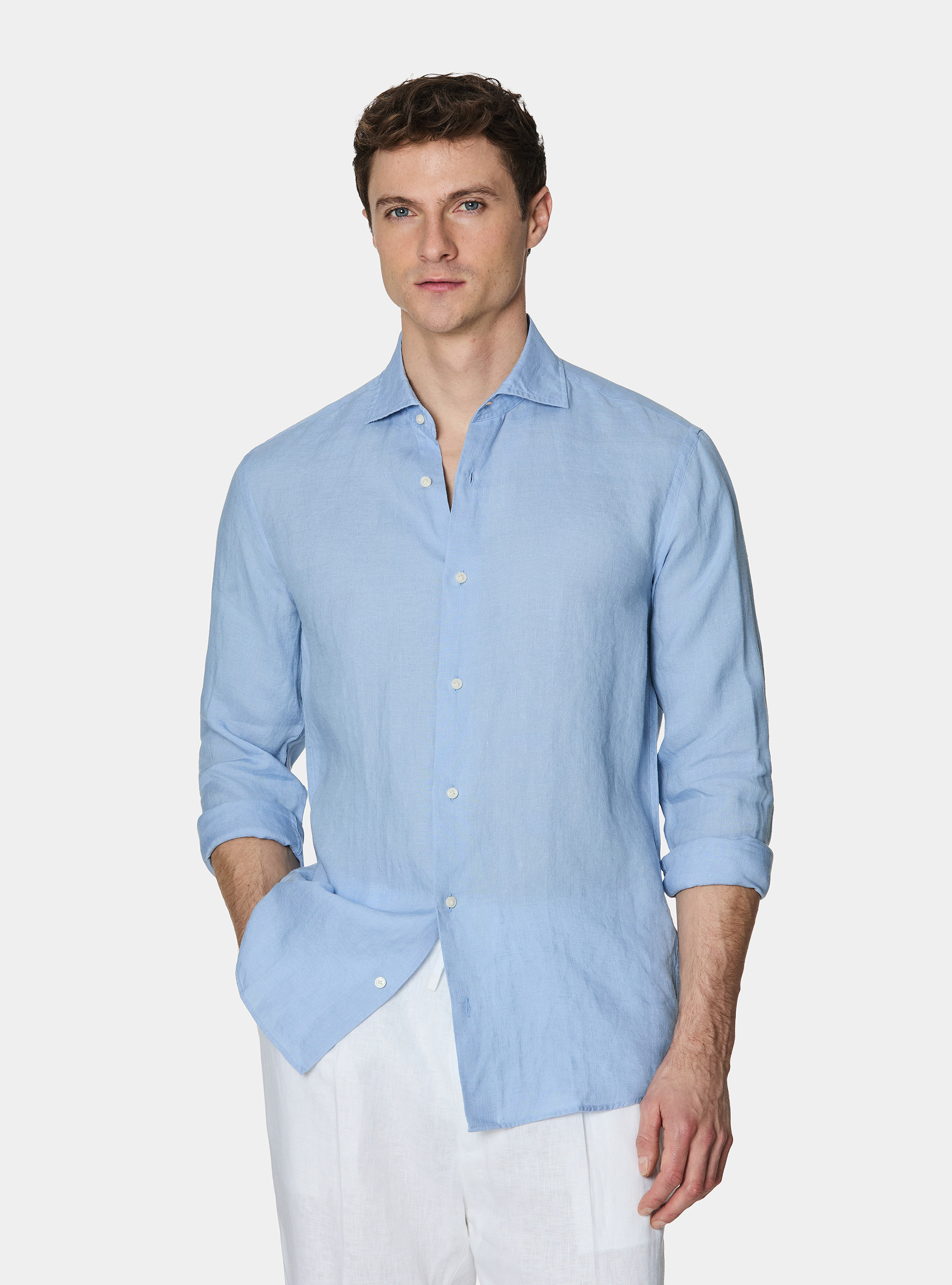 Camicia in puro lino, 0266C AZZURRO