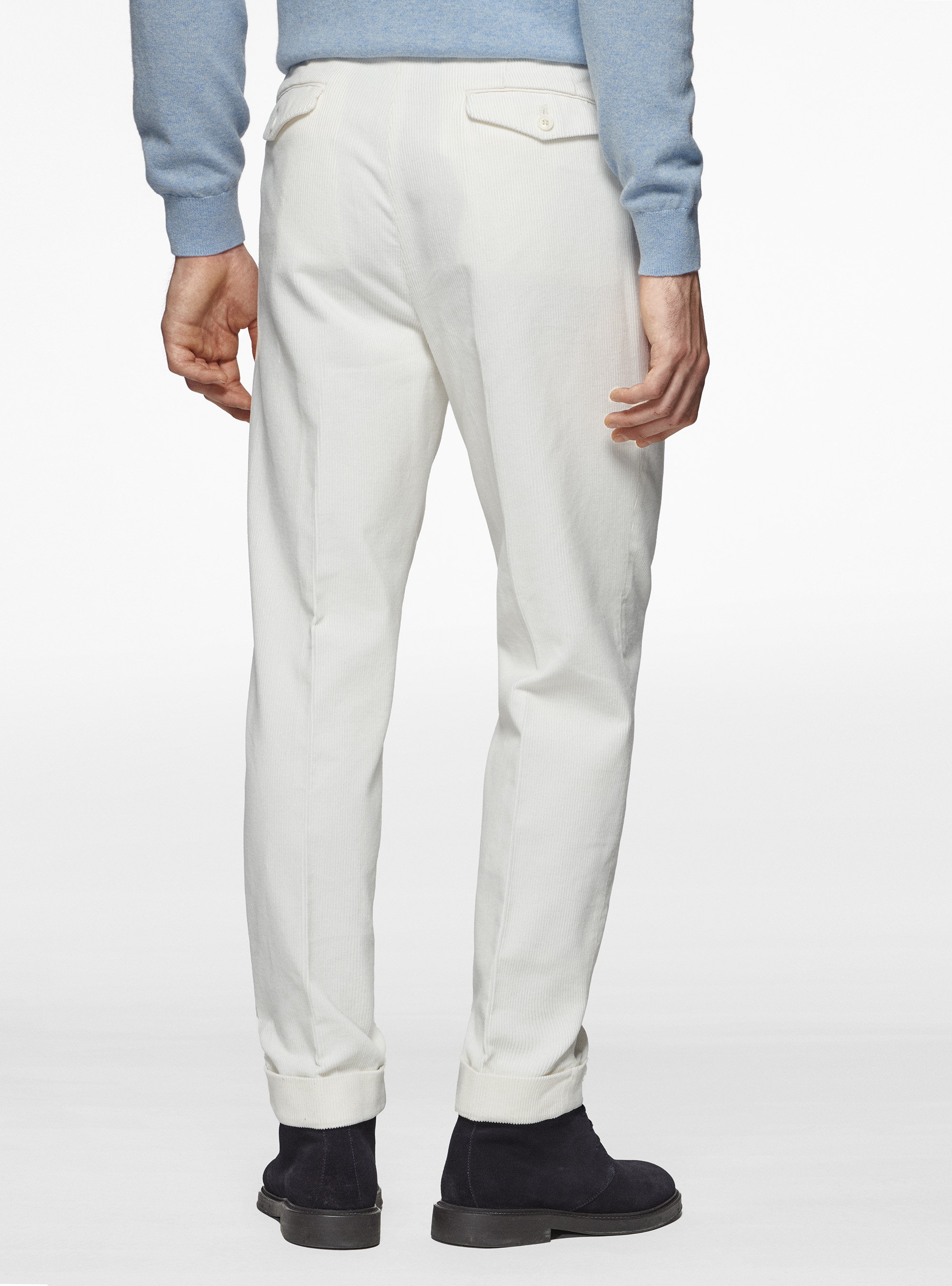 Pantaloni in velluto con cinturino elastico, BIANCO