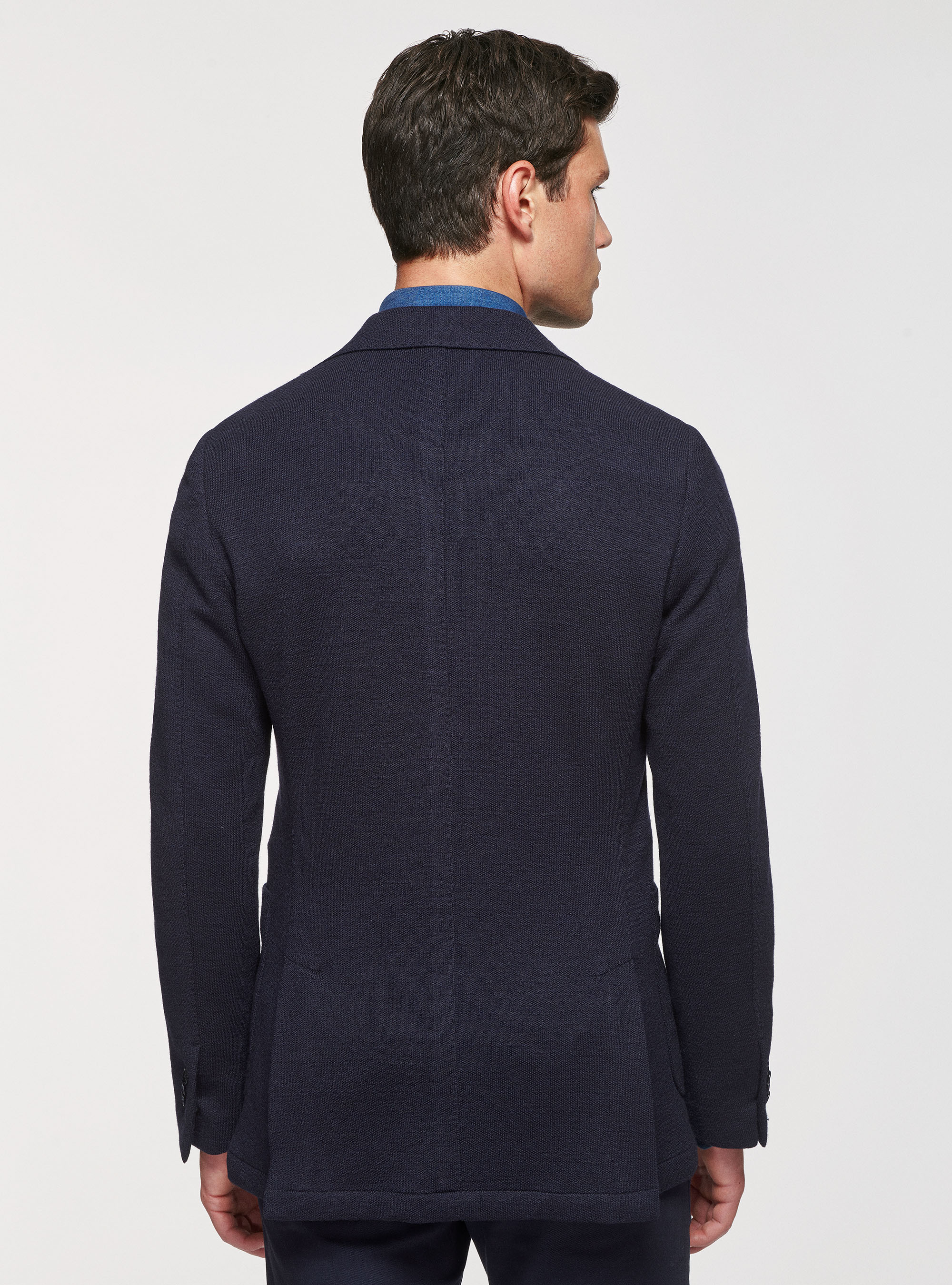 Giacca sfoderata in jersey di lana e cotone, BLU NAVY
