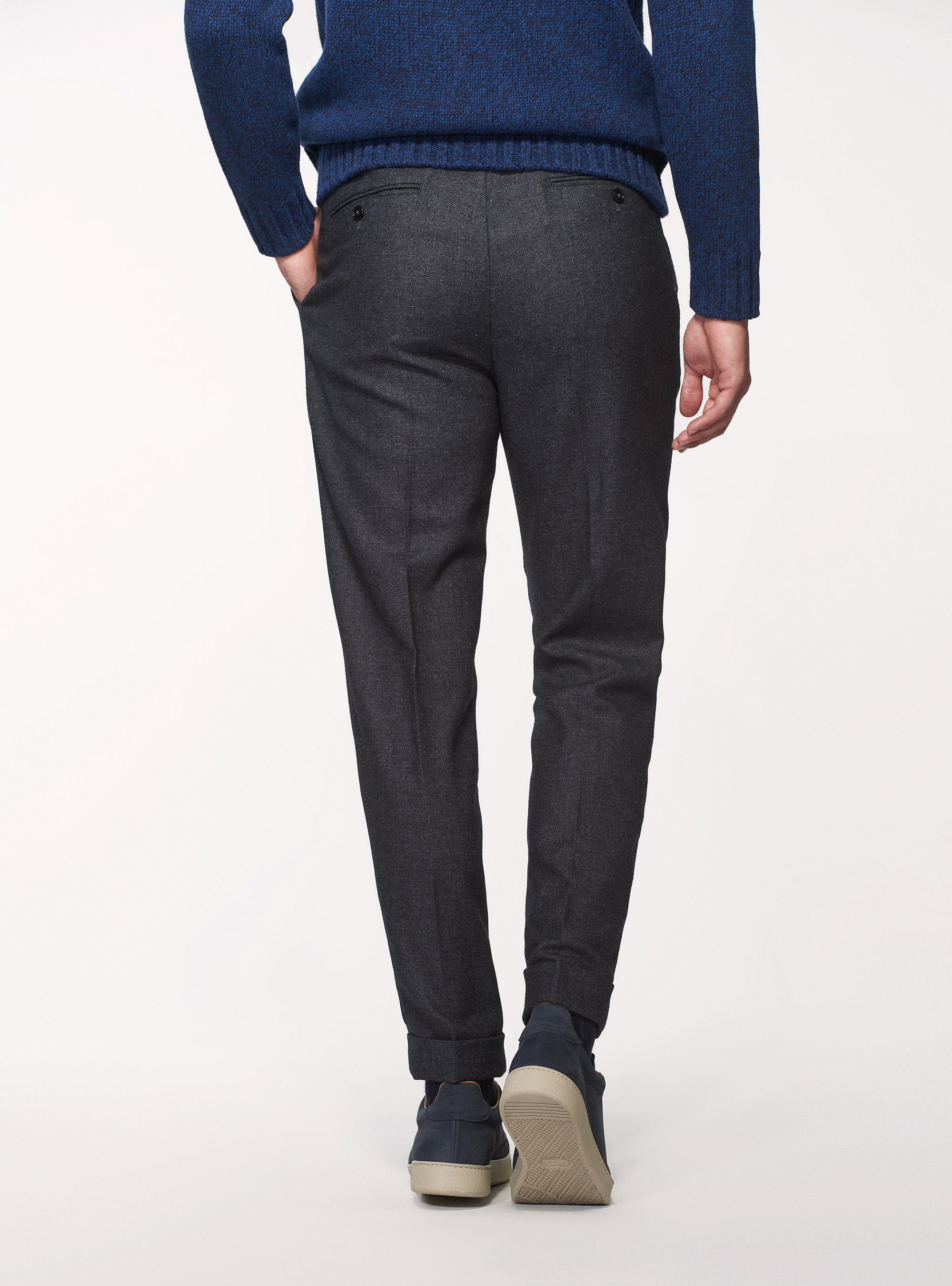 Pantaloni in flanella con doppia pince, ASFALTO