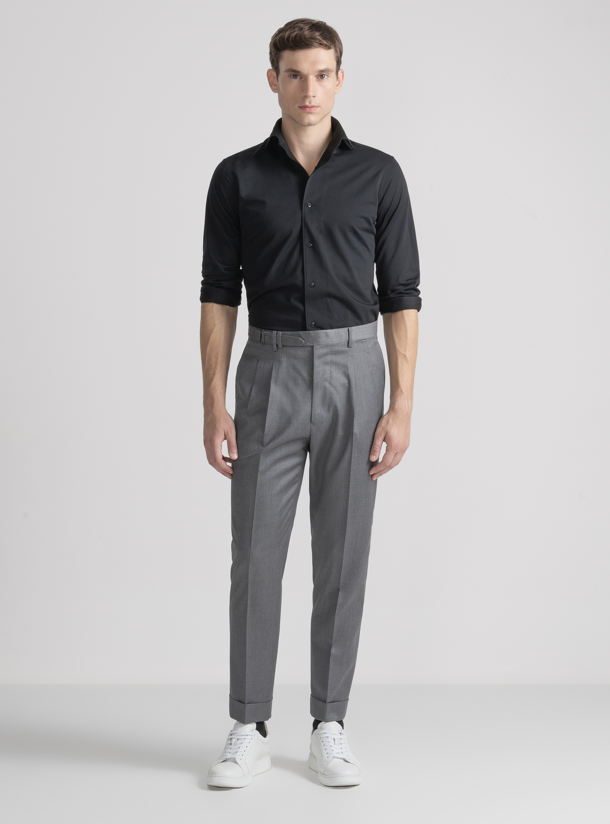 Pantaloni doppia pince in pura lana Reda, GRIGIO CHIARO