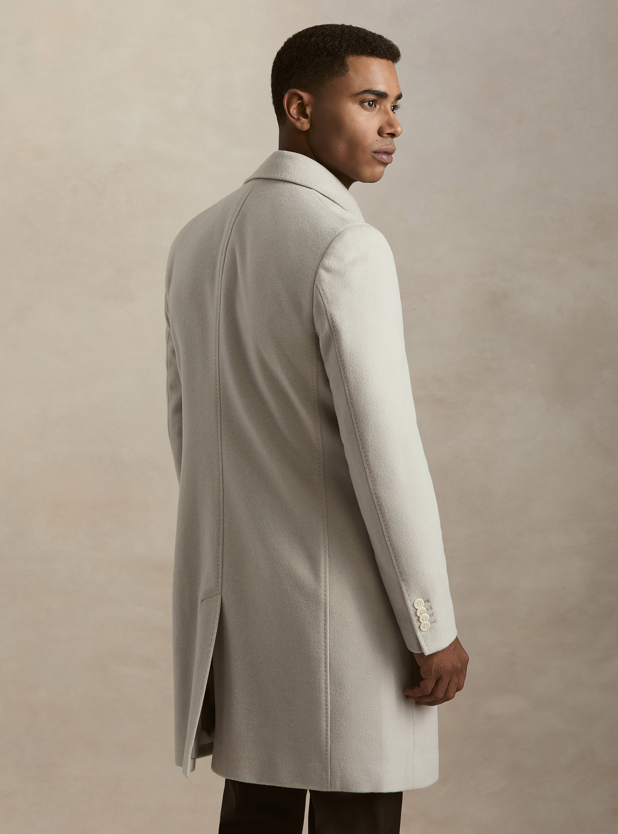 Single-breasted wool and cashmere coat, ECRU 0536C