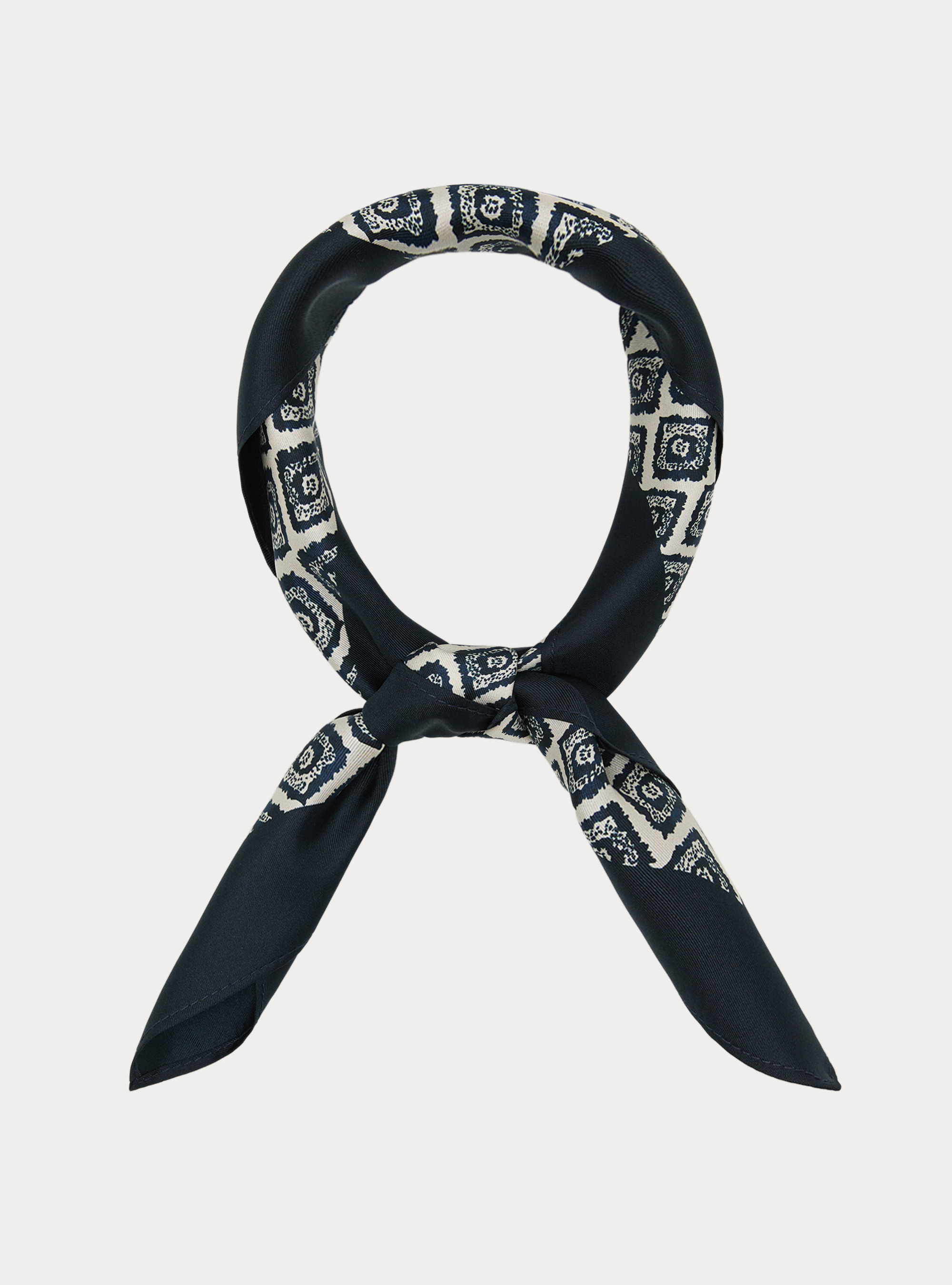 Foulard stampato in seta fantasia geometrica, NAVY BLUE