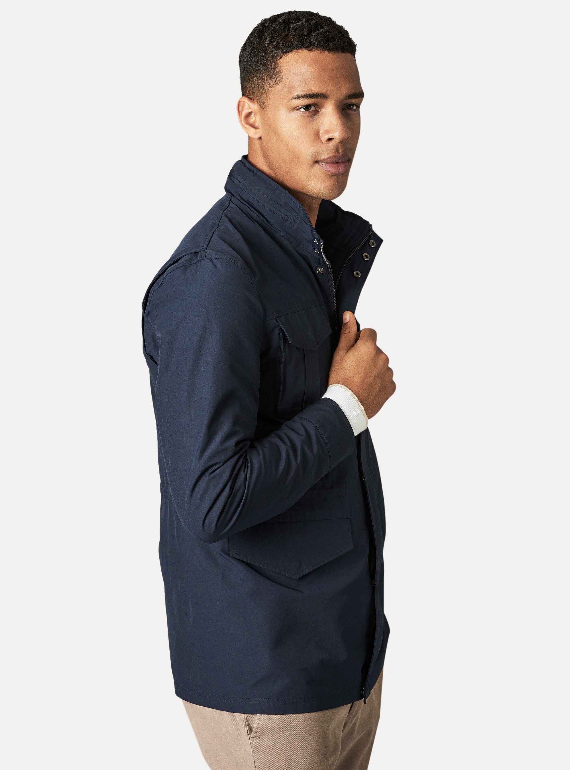 Field jacket in misto cotone tecnico, BLU NAVY