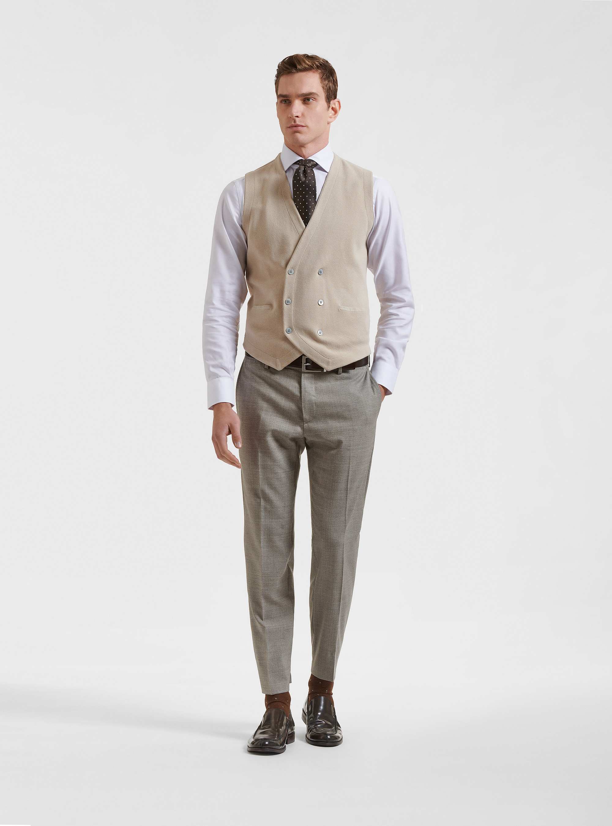 Gilet doppiopetto in maglia in puro cotone extrafine, ECRU