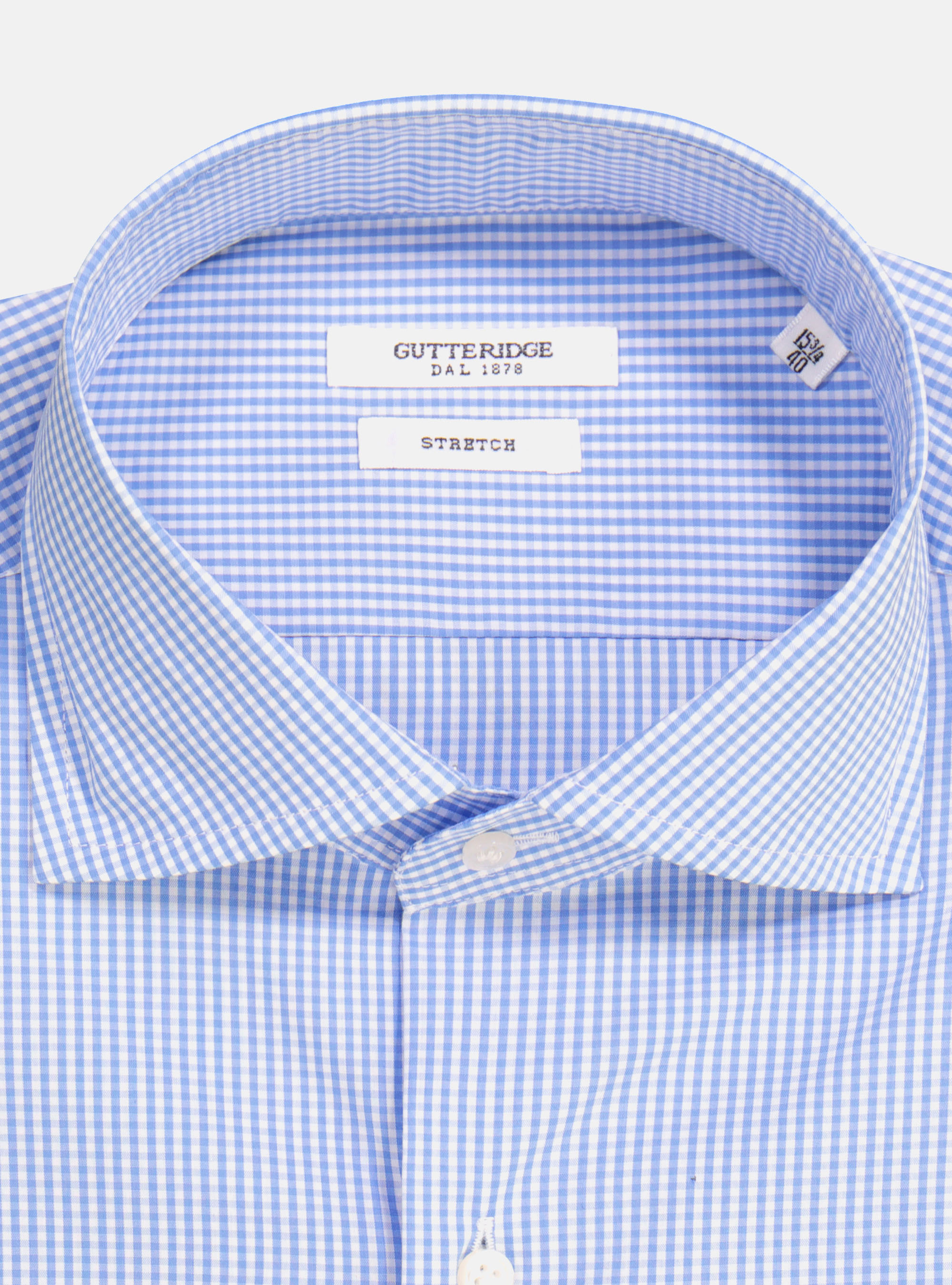 Camicia in cotone stretch a quadretti, AZZURRO