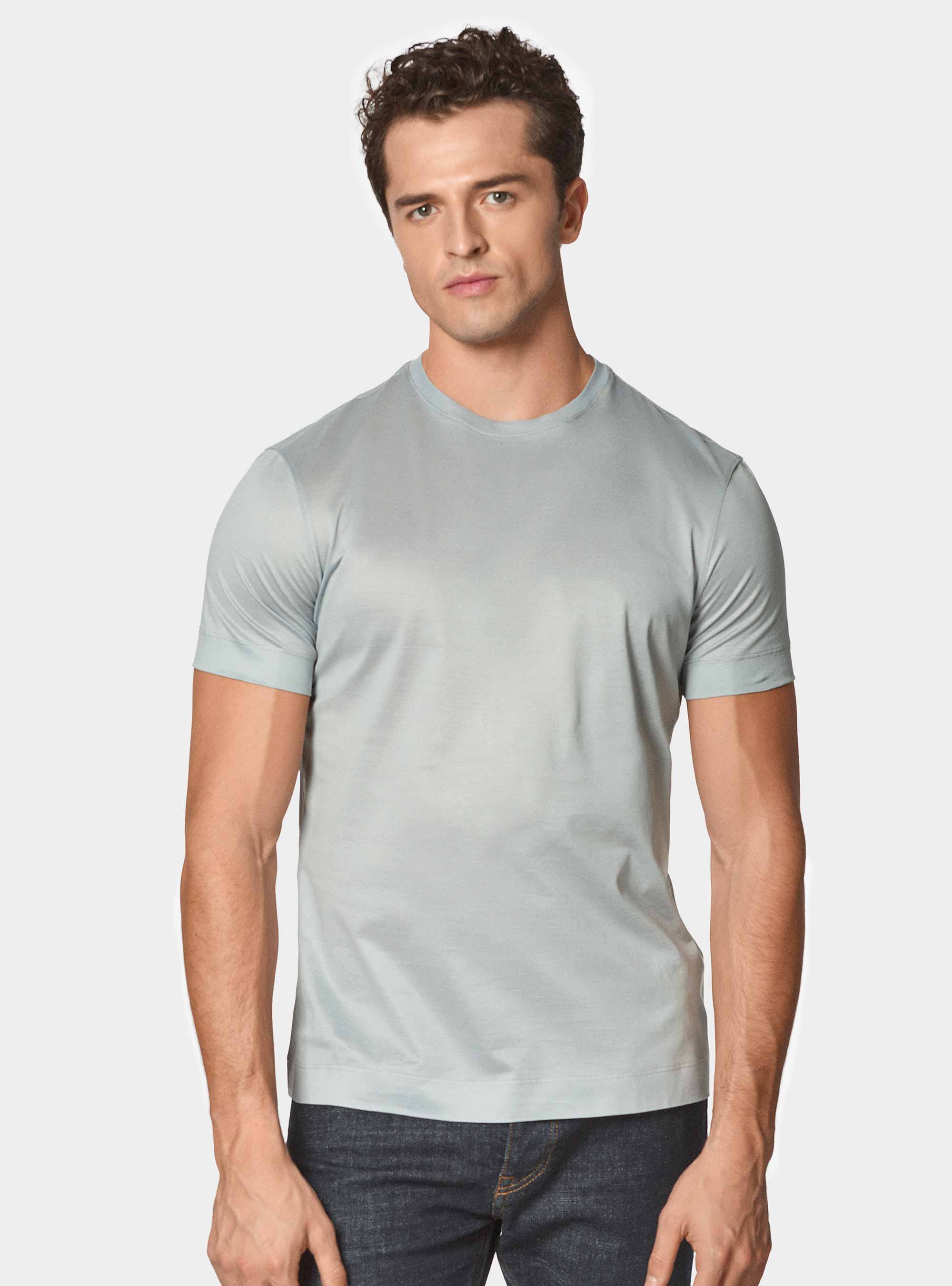 T-shirt mezza manica in filo di scozia, GRIGIO CHIARO