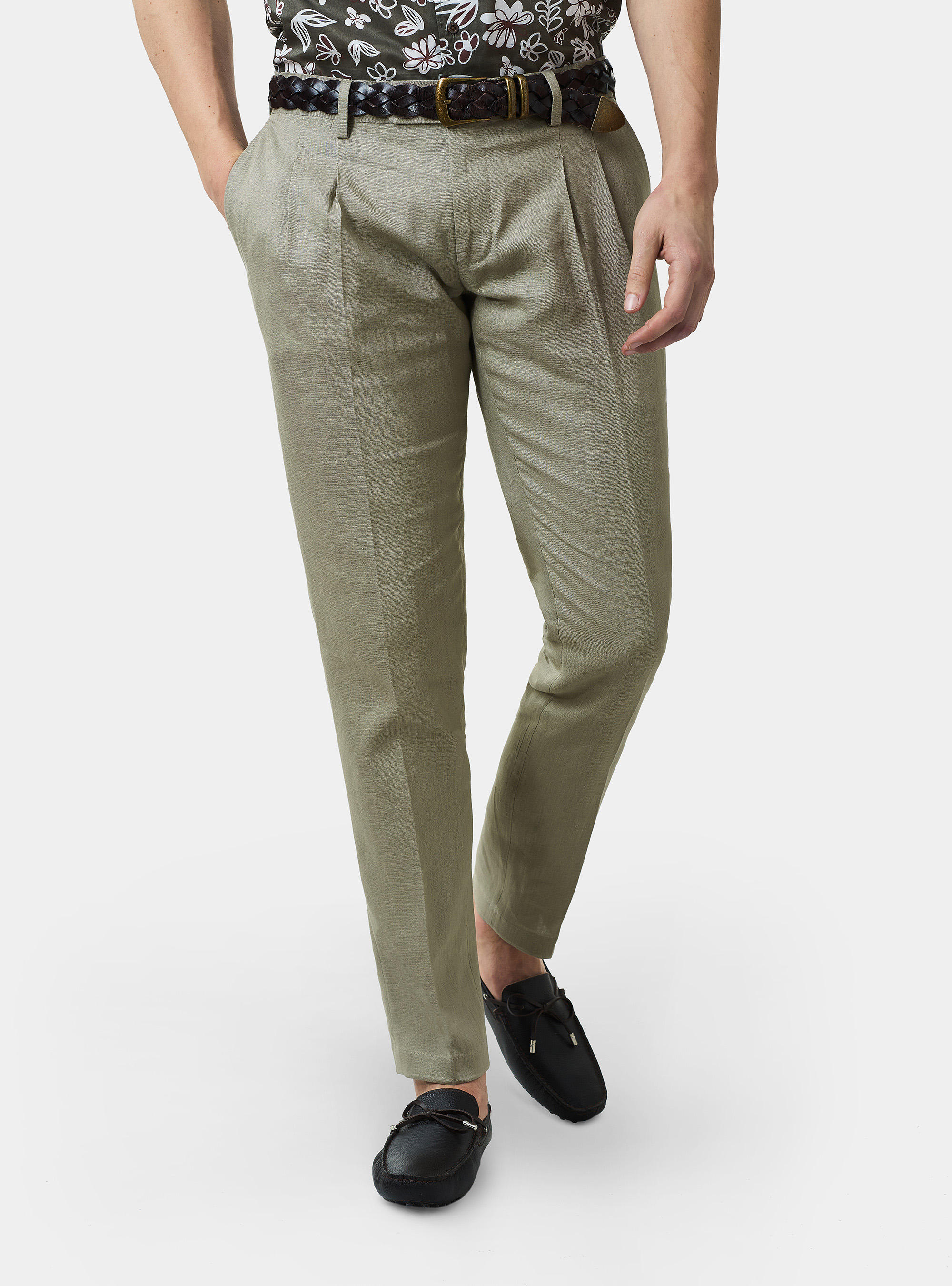 Pantaloni per abito in puro lino, FANGO