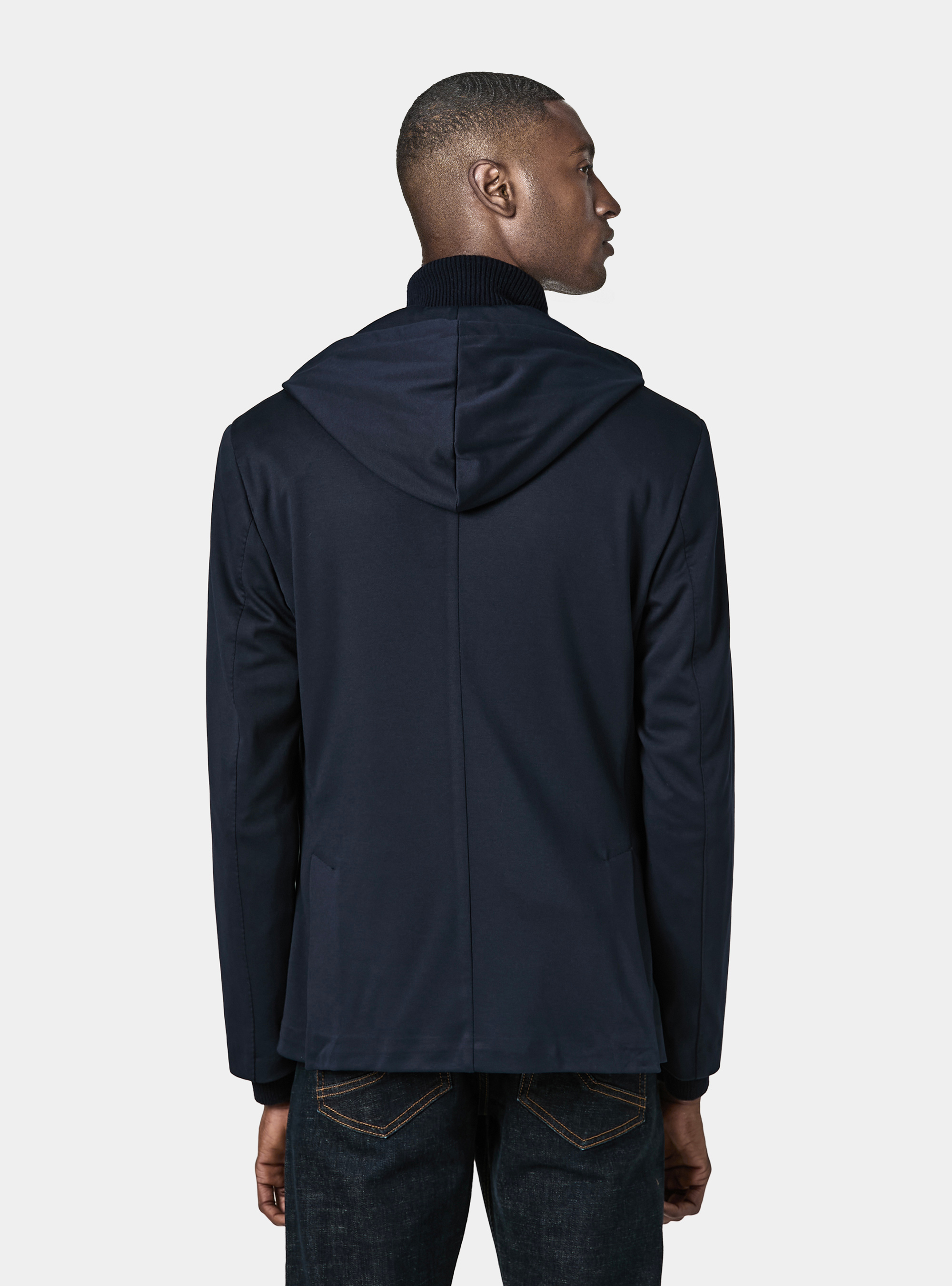 Giacca jersey con cappuccio removibile, BLU NAVY