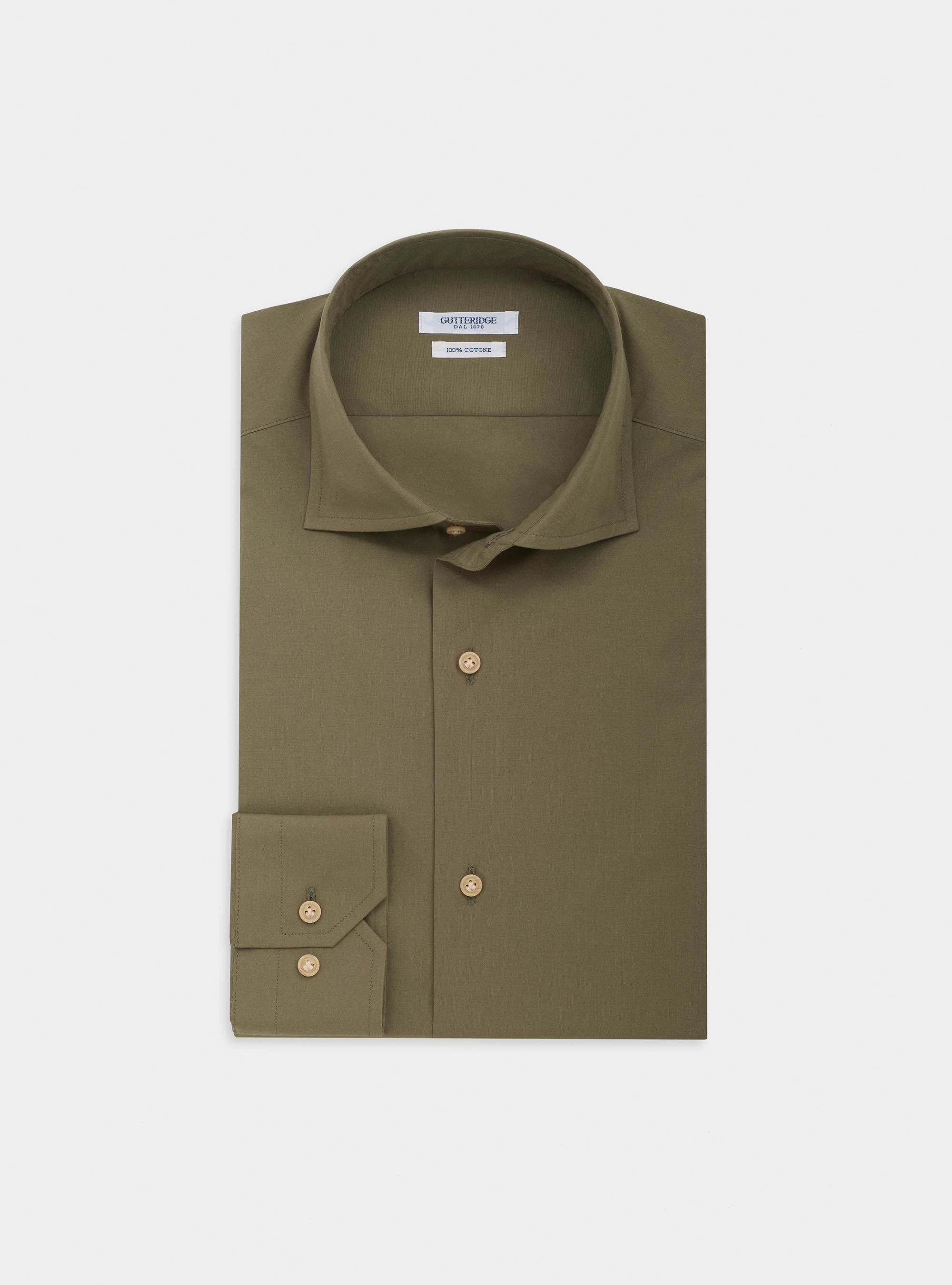 Camicia collo francese in mussola di cotone, VERDE