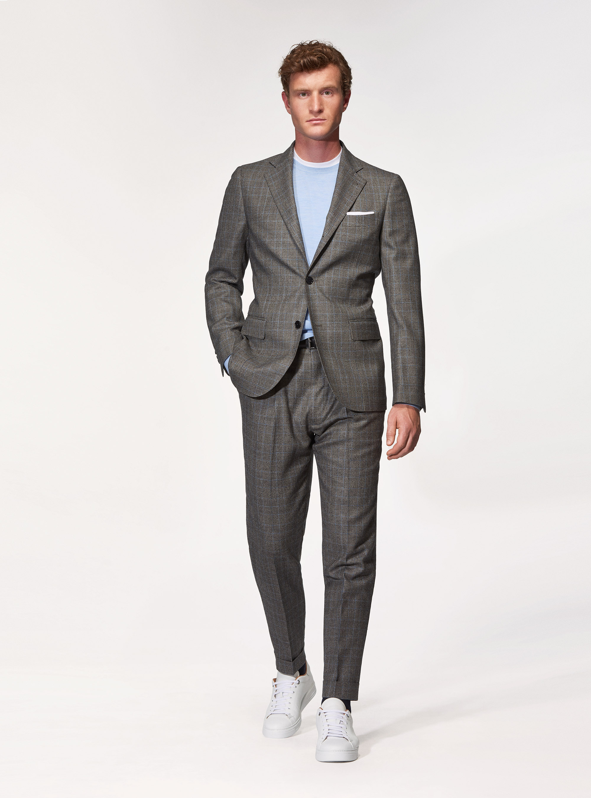 Pantaloni per abito principe di Galles in 100% lana Vitale Barberis Canonico, FANGO