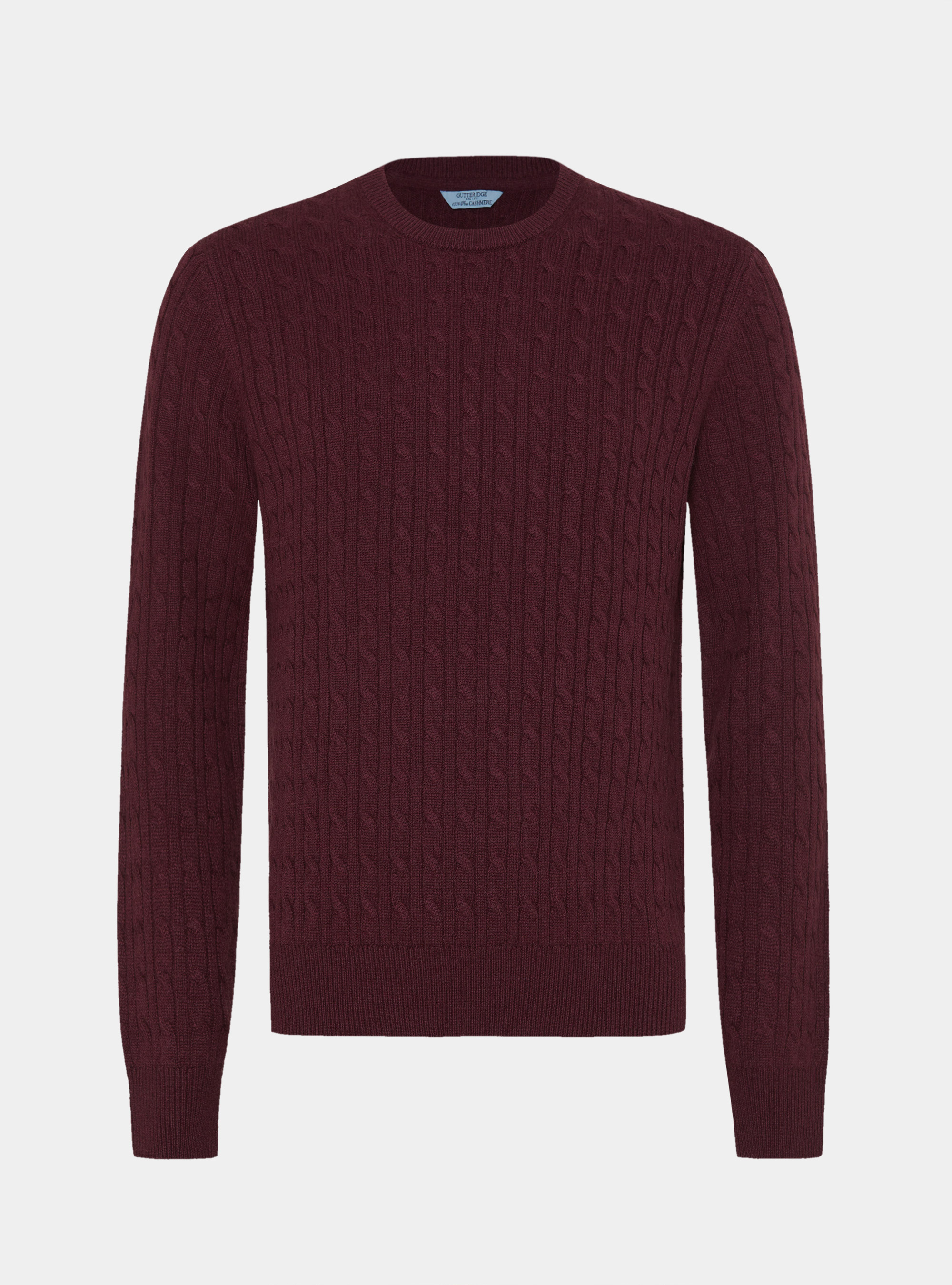 Braided crew neck sweater in pure cashmere, BORDEAUX