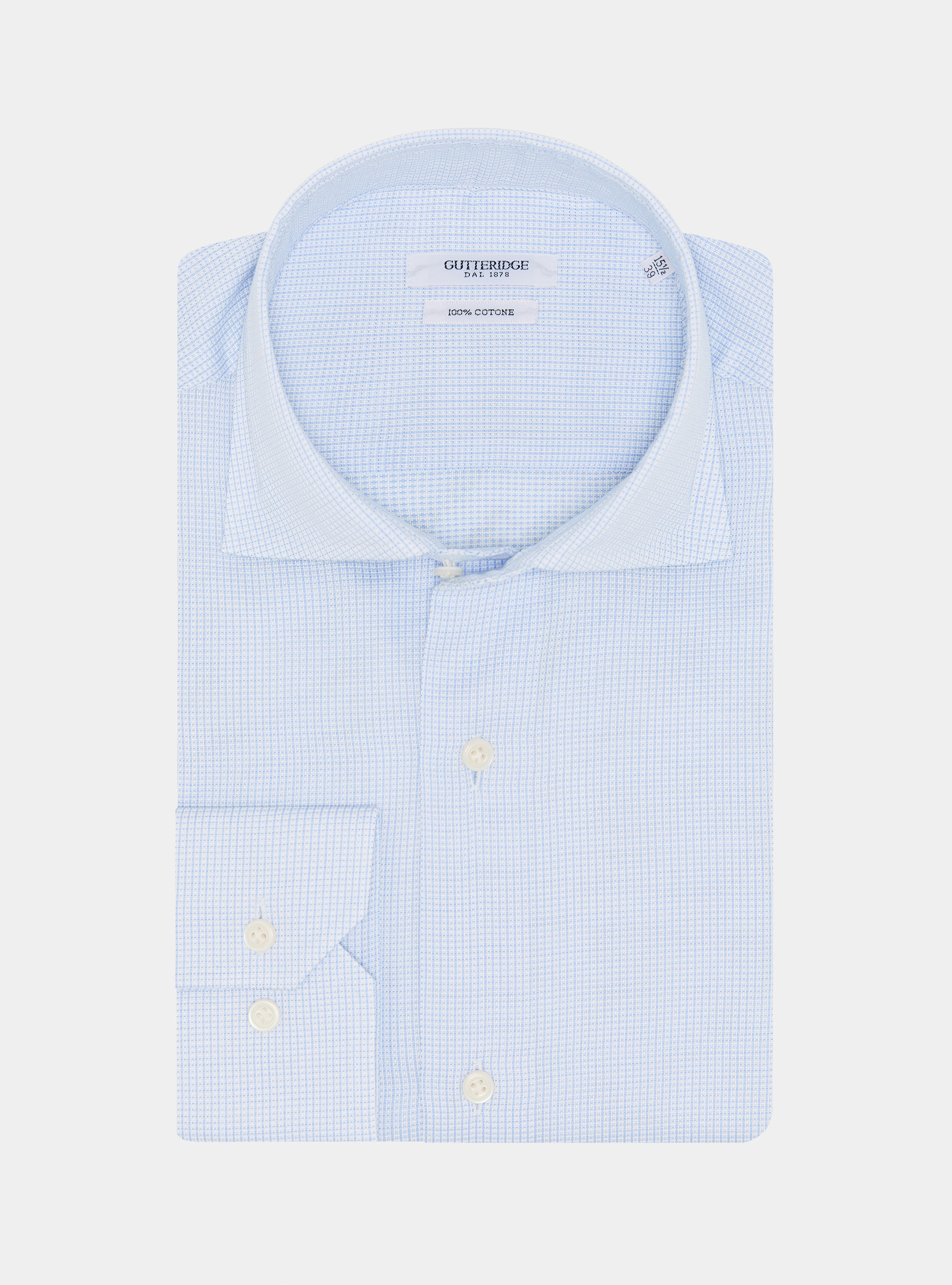Micro check pattern cotton shirt, LIGHT BLUE