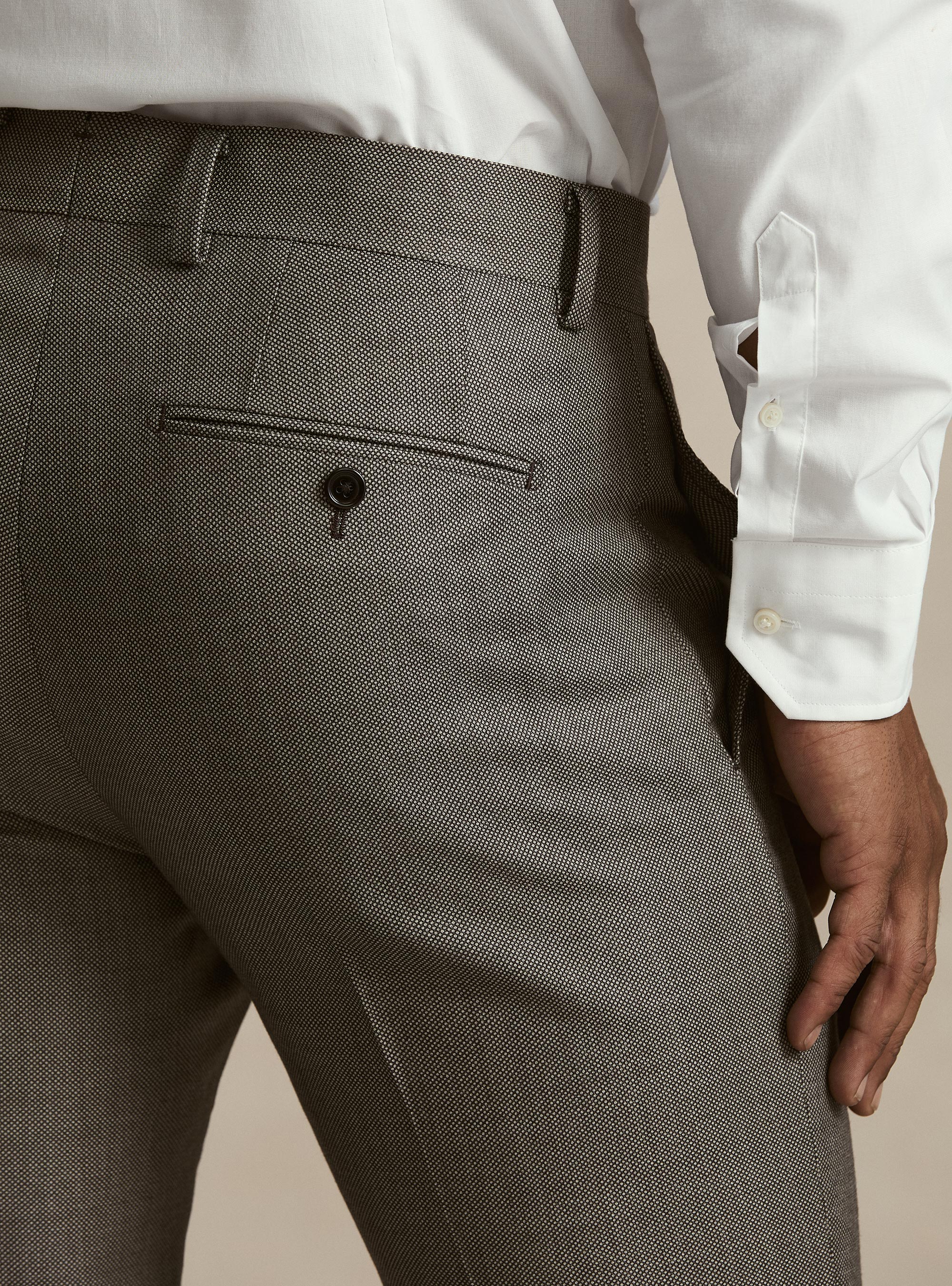 Pantaloni per abito in pura lana occhio di pernice Vitale Barberis Canonico, MARRONE 0508C