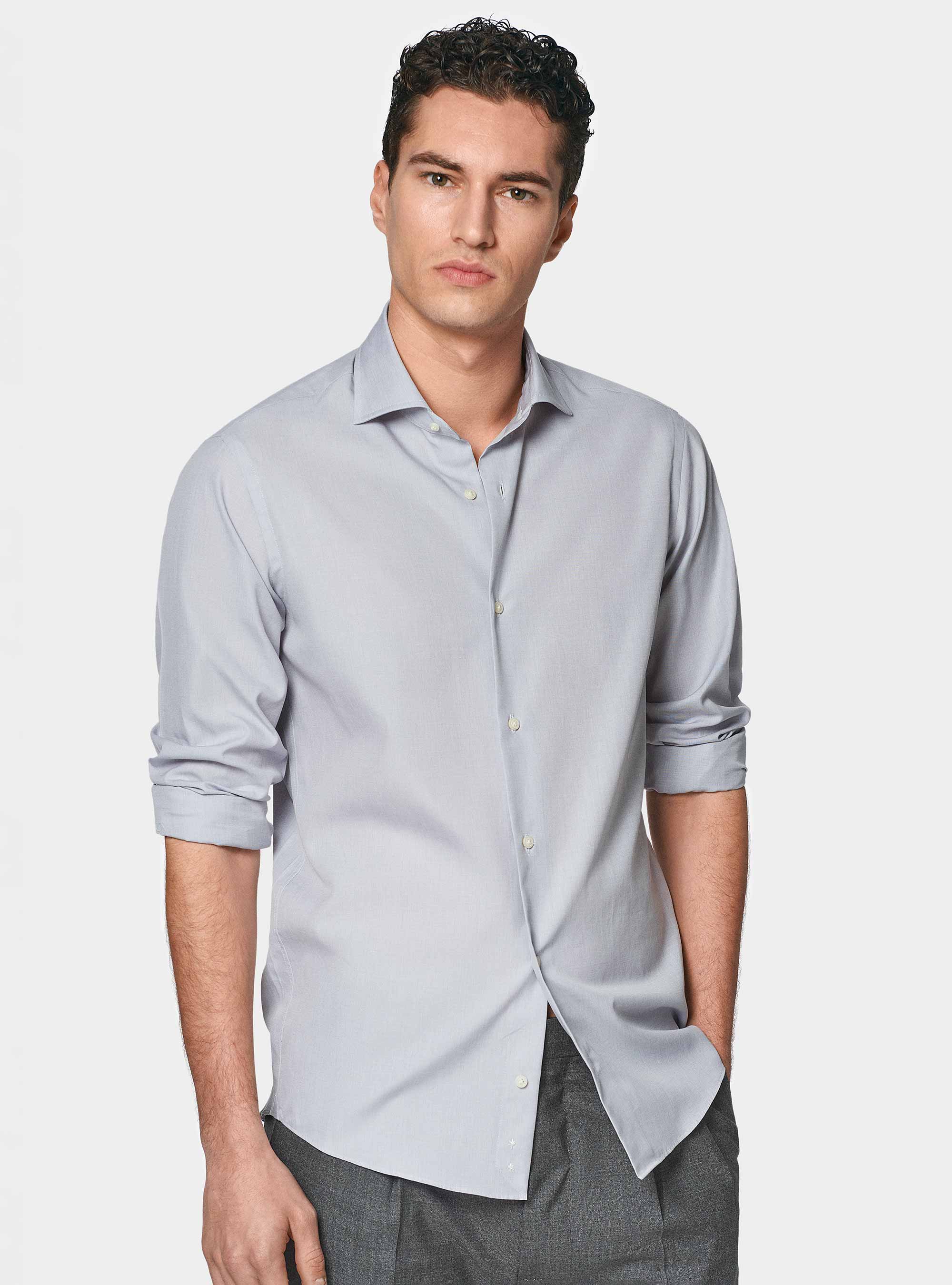 Cotton fil a fil shirt, GRIGIO CHIARO 0256C
