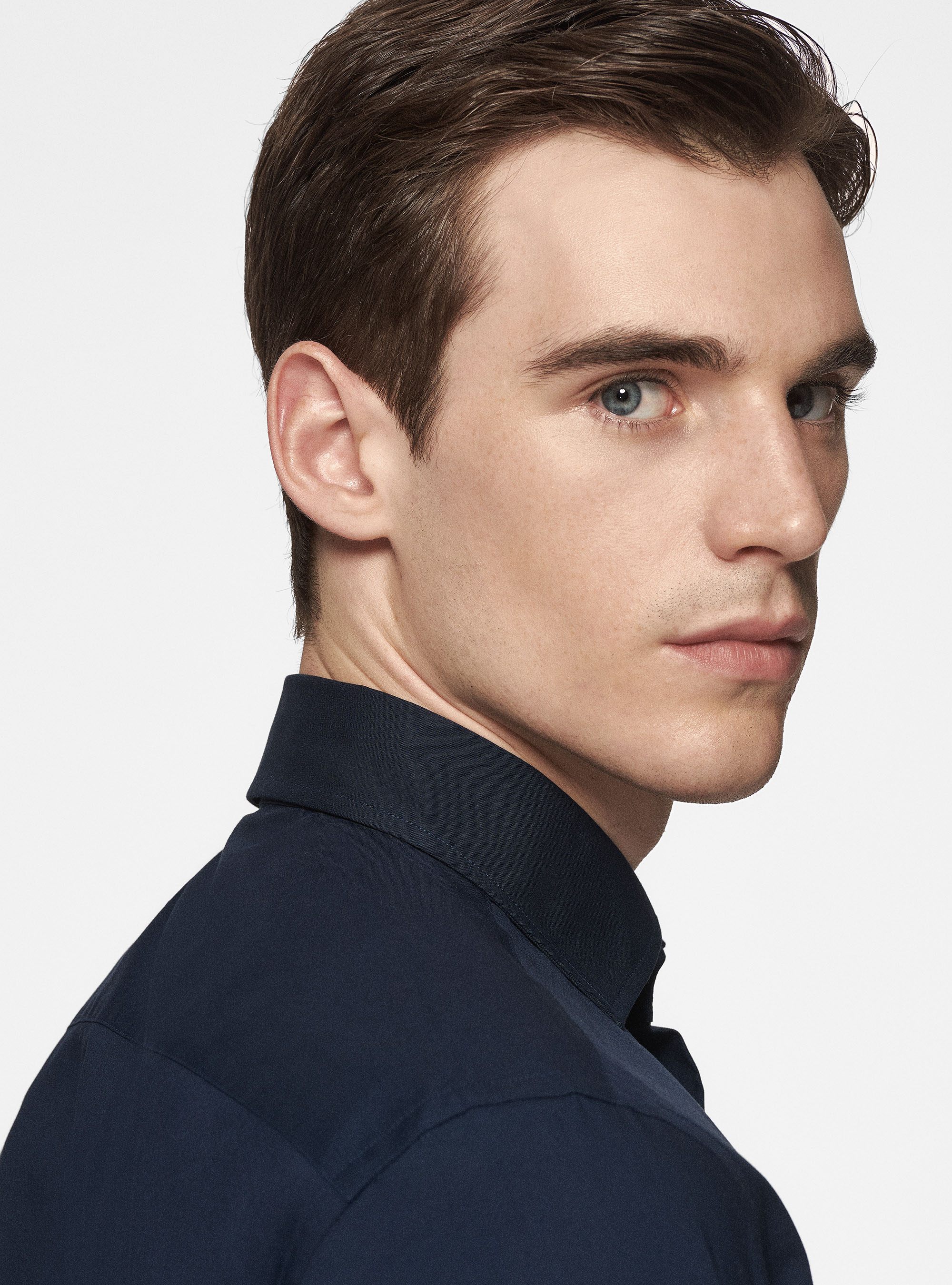 Camicia in popeline stretch, BLU NAVY