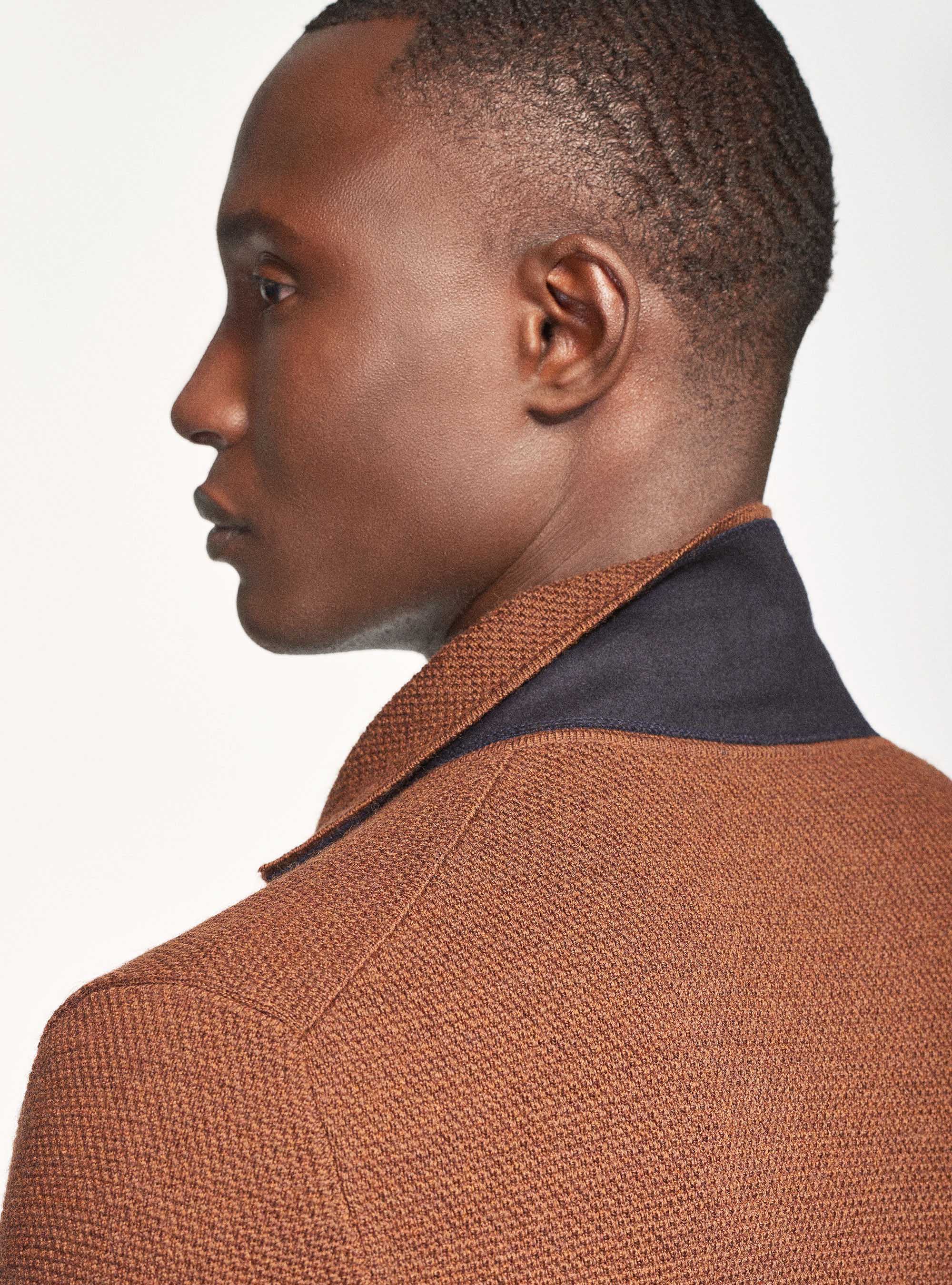 Double-breasted knitted cardigan in pure merino wool, BROWN