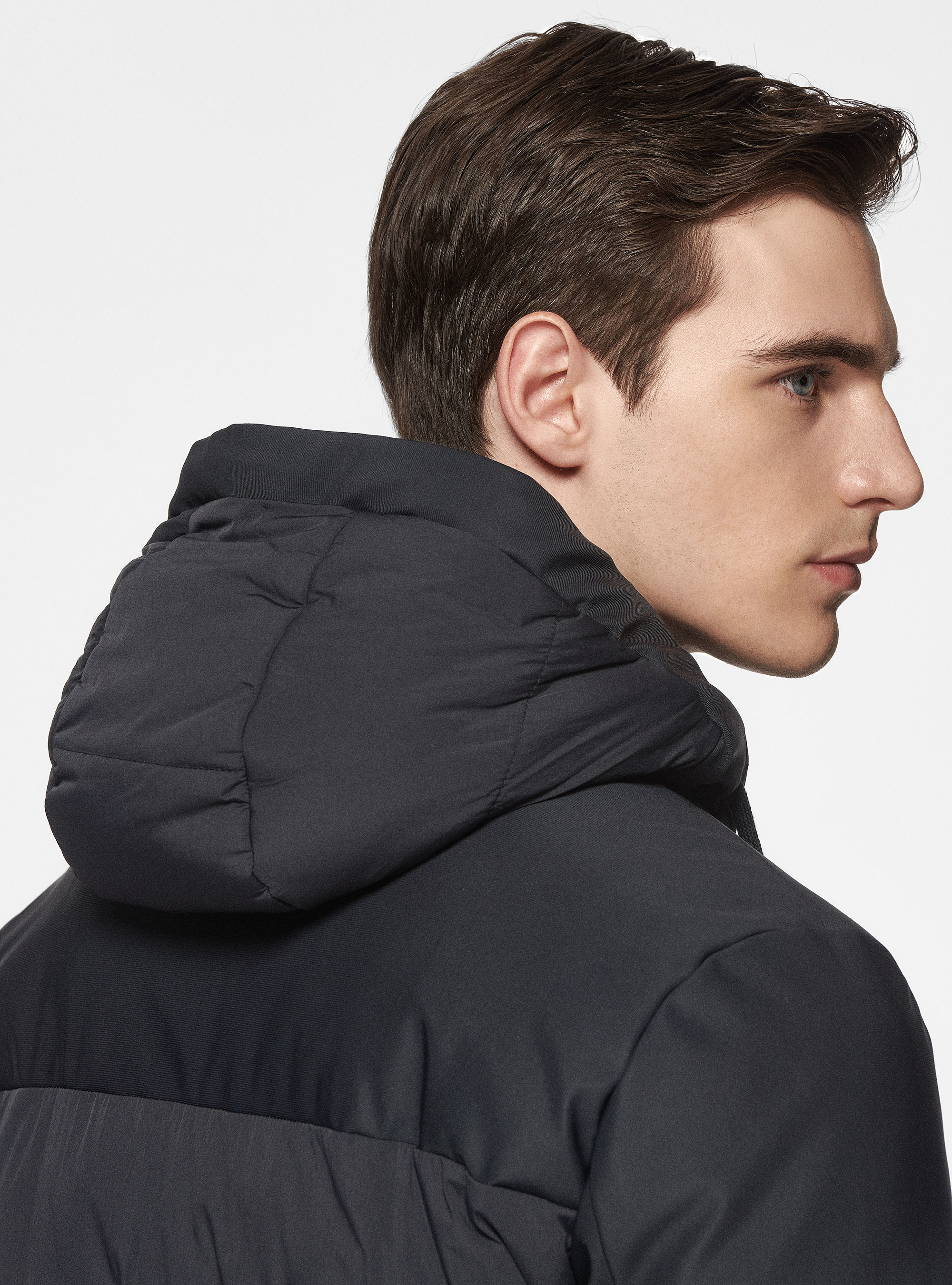 Parka imbottito trapuntato con cappuccio, NERO