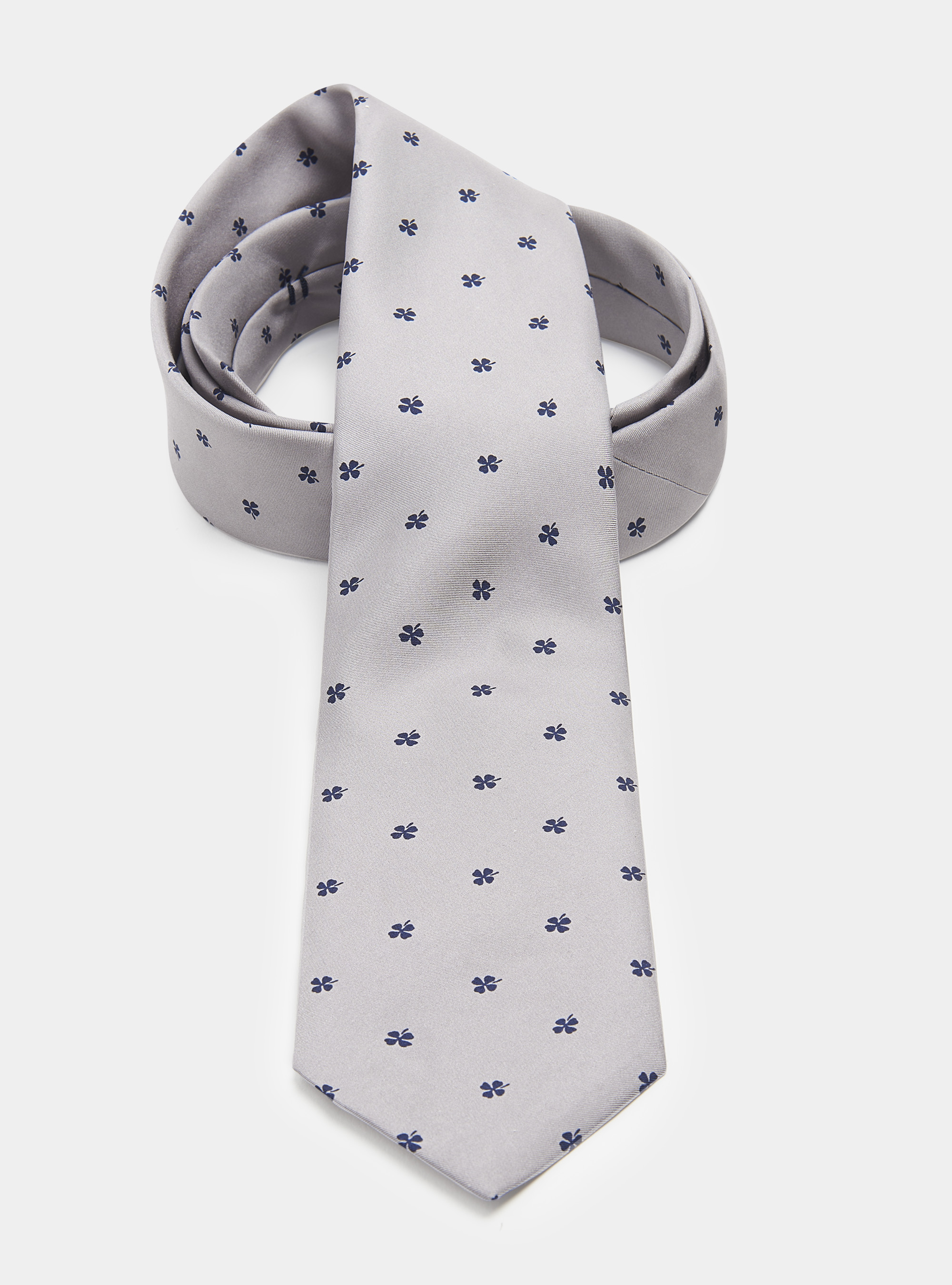 Cloverleaf print silk tie, LIGHT GREY MELANGE
