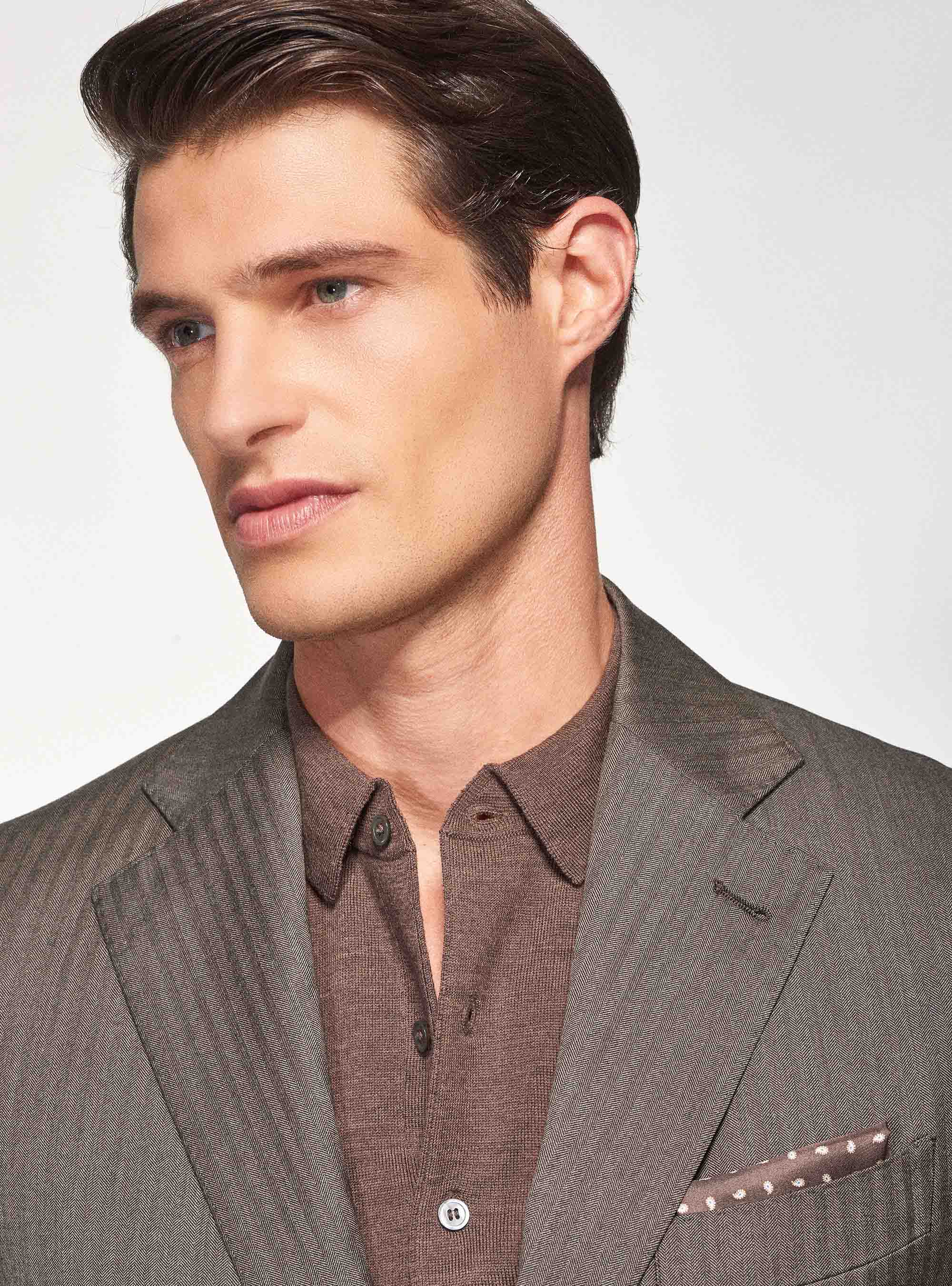 Giacca per abito in lana spigata superfine 110's Vitale Barberis Canonico, FANGO