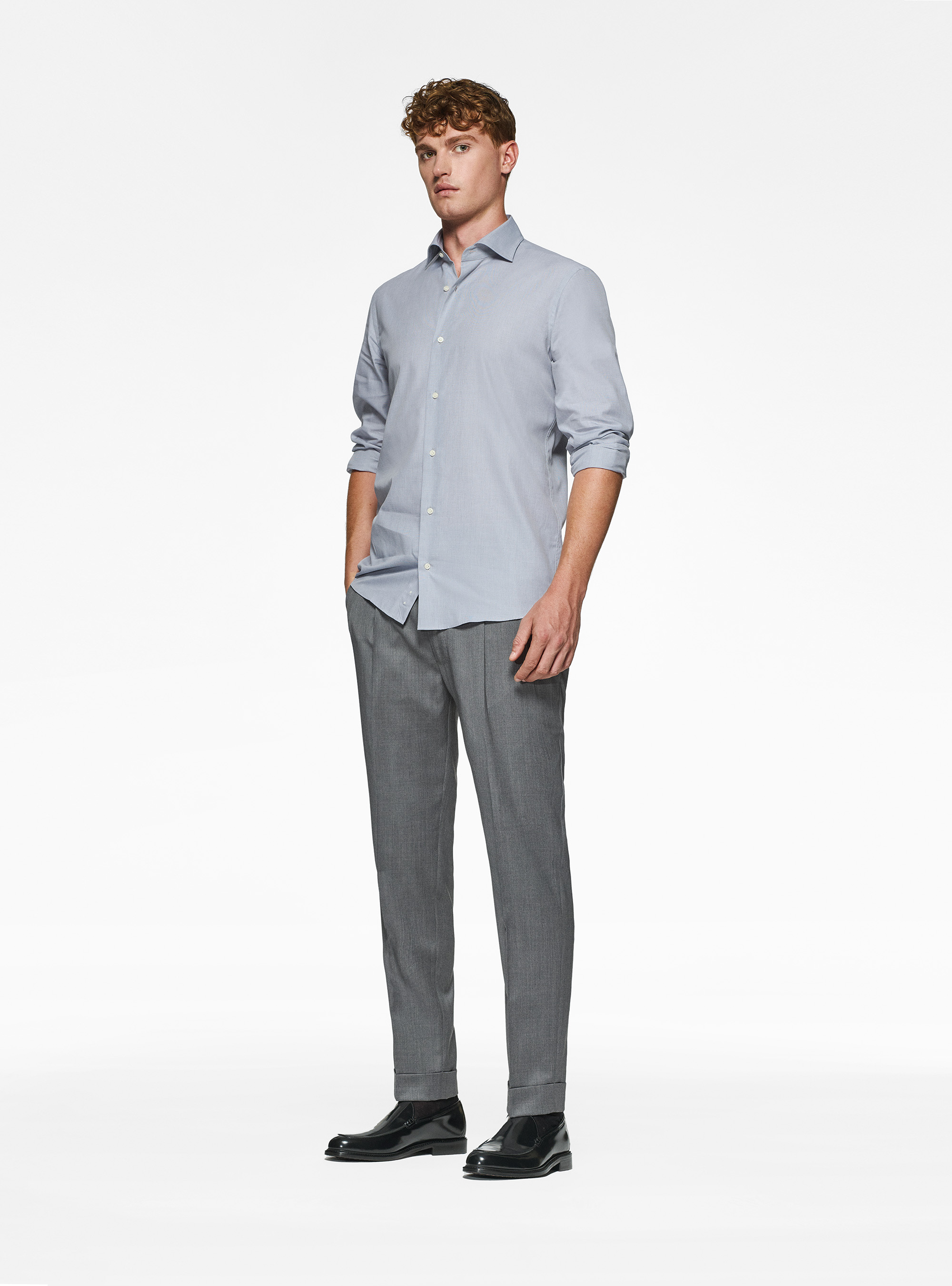Chemise en coton fil à fil, GRIGIO MELANGE 0151C