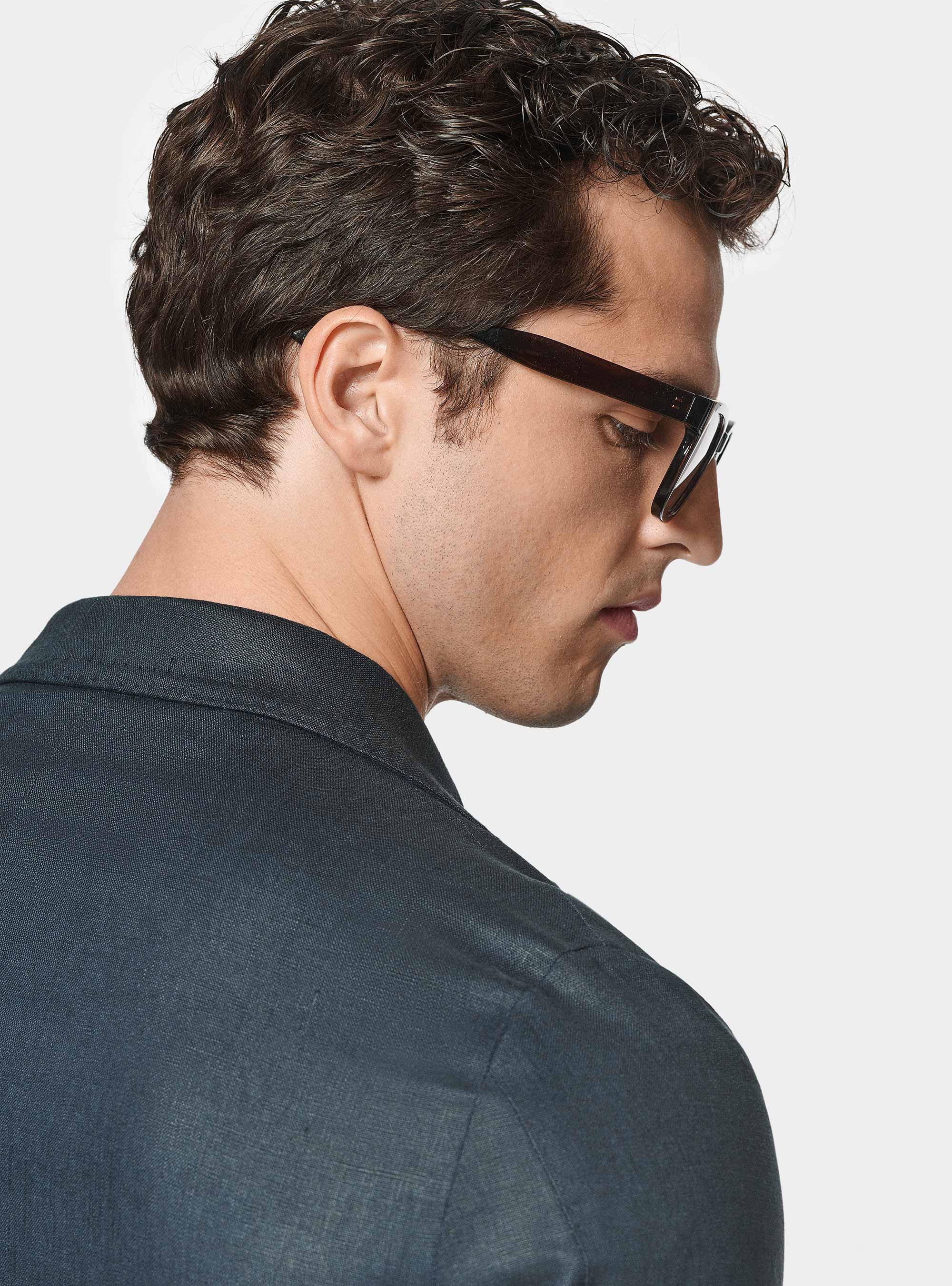 Giacca doppiopetto in puro lino, BLU NAVY