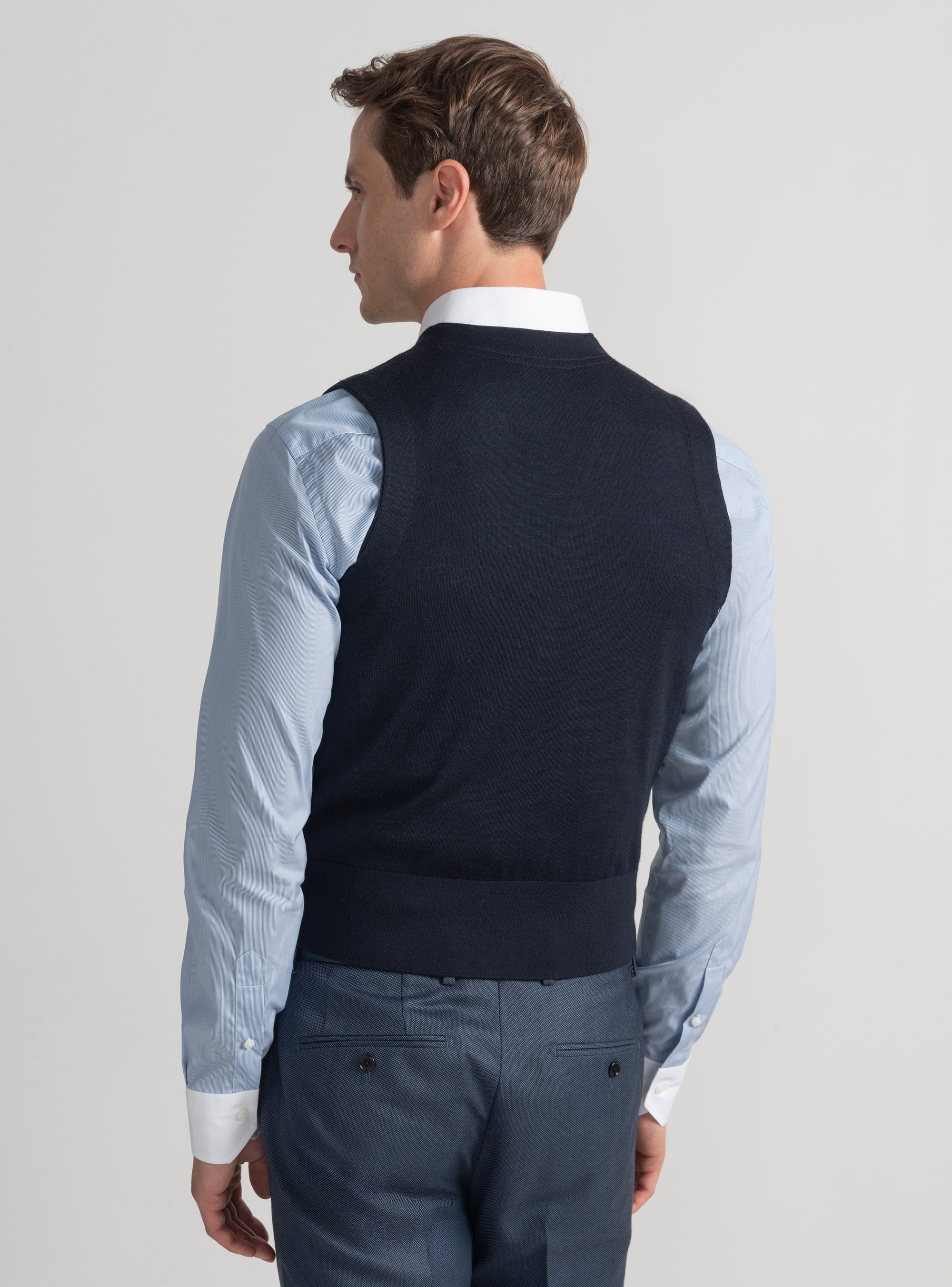 Gilet in maglia doppiopetto in pura lana merino extrafine, BLU NAVY