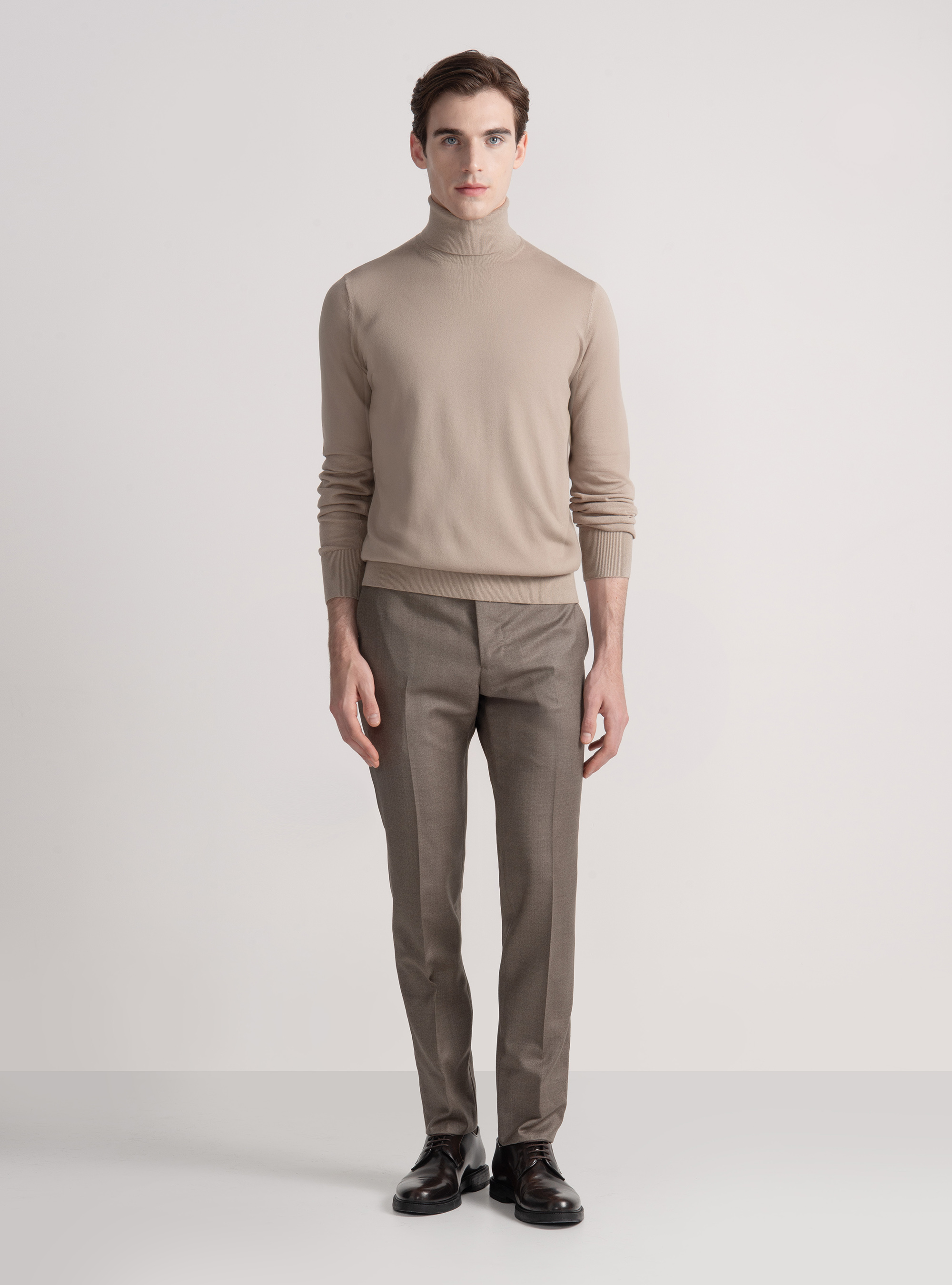 Silk and cashmere cotton turtleneck, SAND