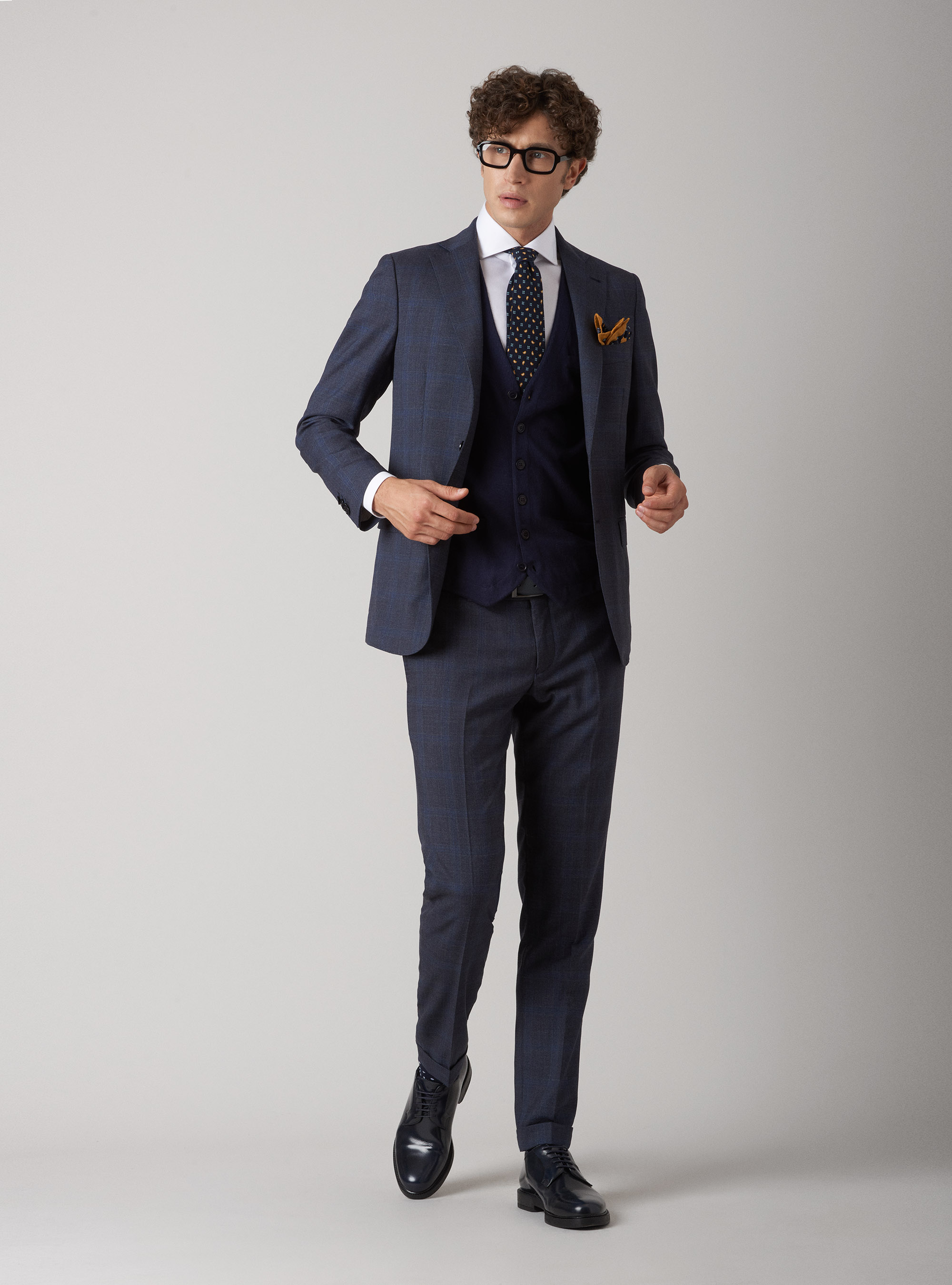 Giacca per abito a quadri in lana superfine 120, BLU NAVY