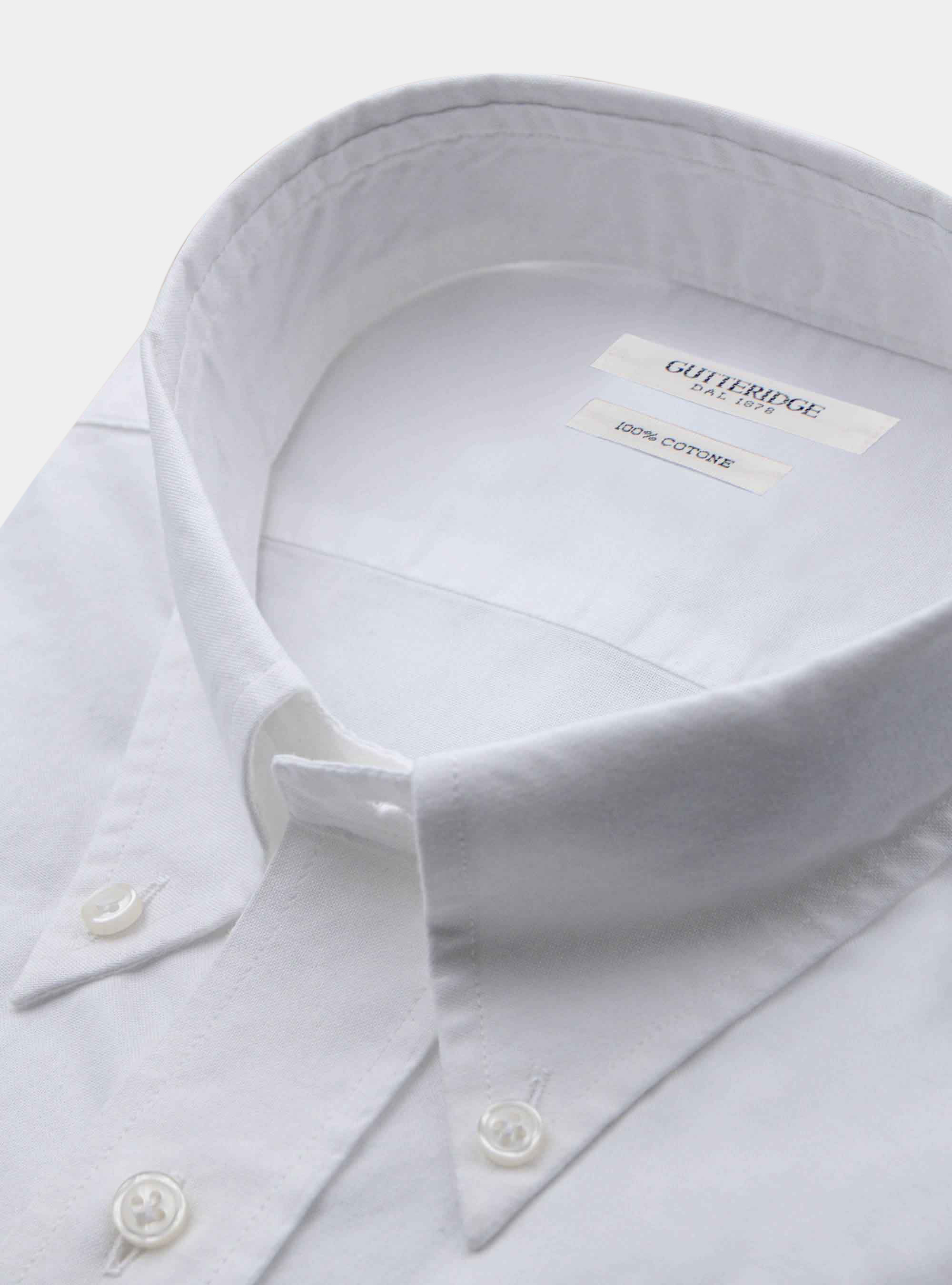 Camicia collo button down in oxford lavato, BIANCO