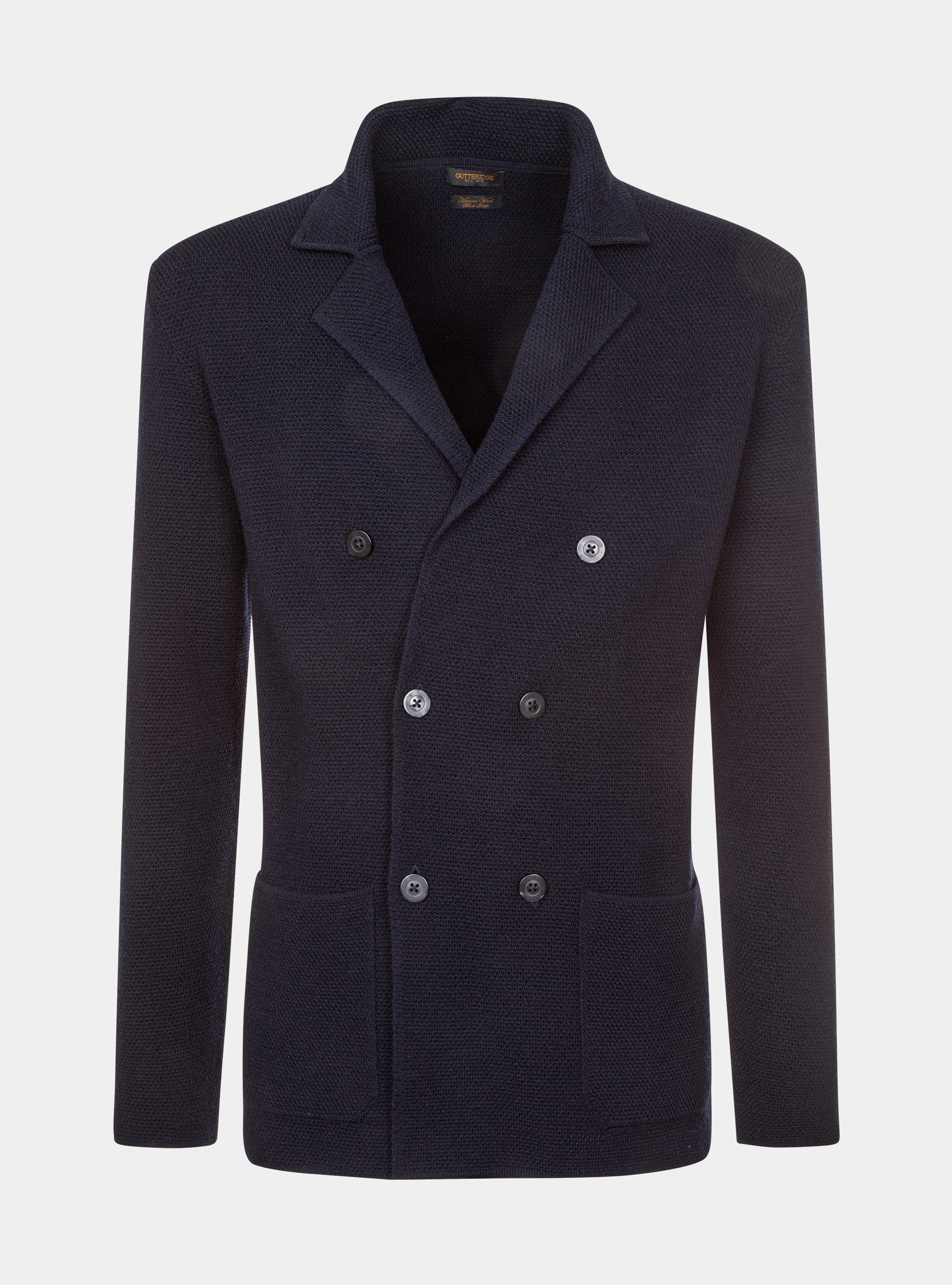 Cardigan in maglia doppiopetto in pura lana merino, BLU NAVY